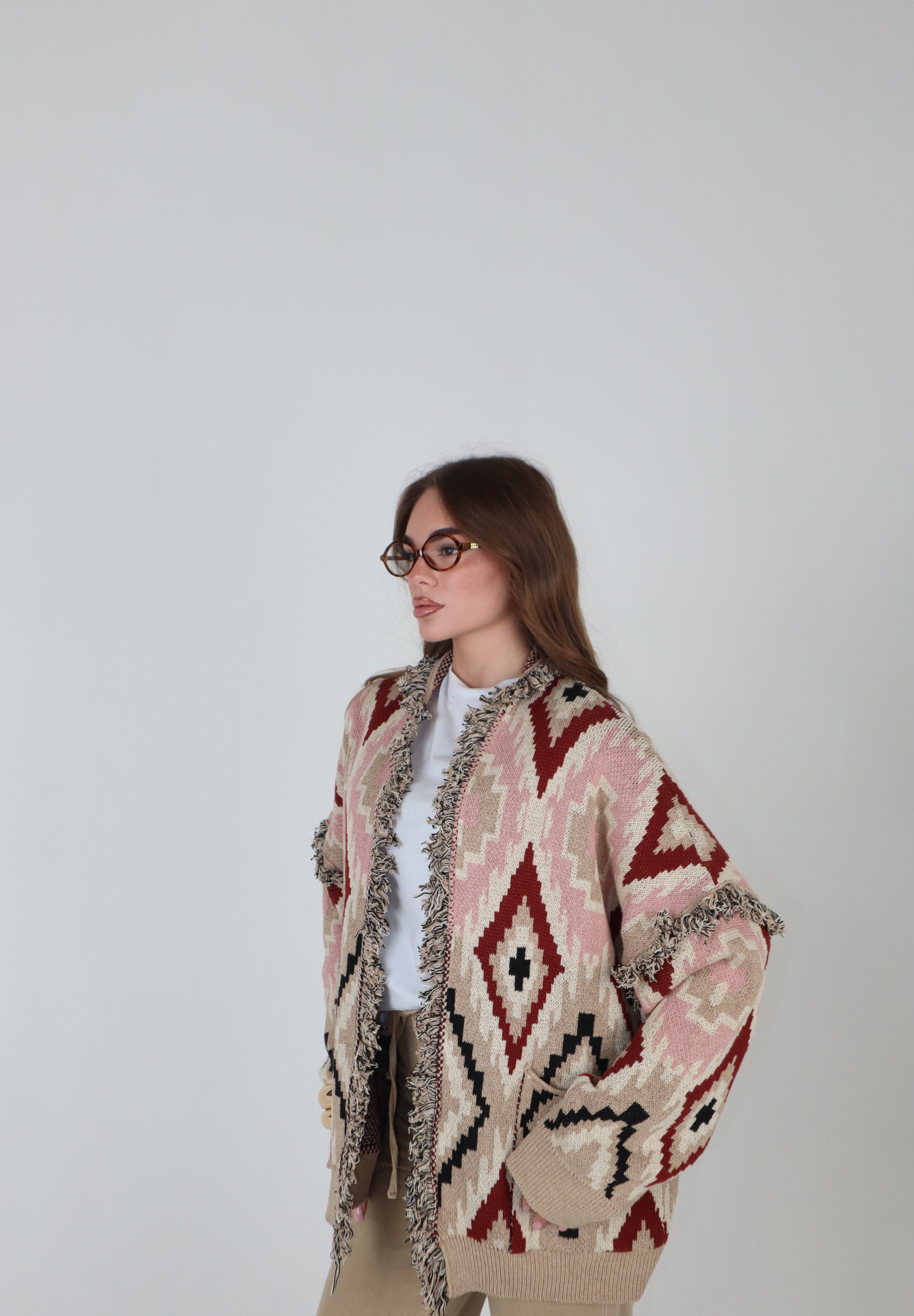 CARDIGAN ROMBI ALL OVER CAMEL