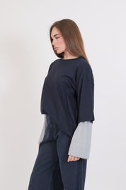 T-SHIRT BICOLOR BLU/GRIGIO