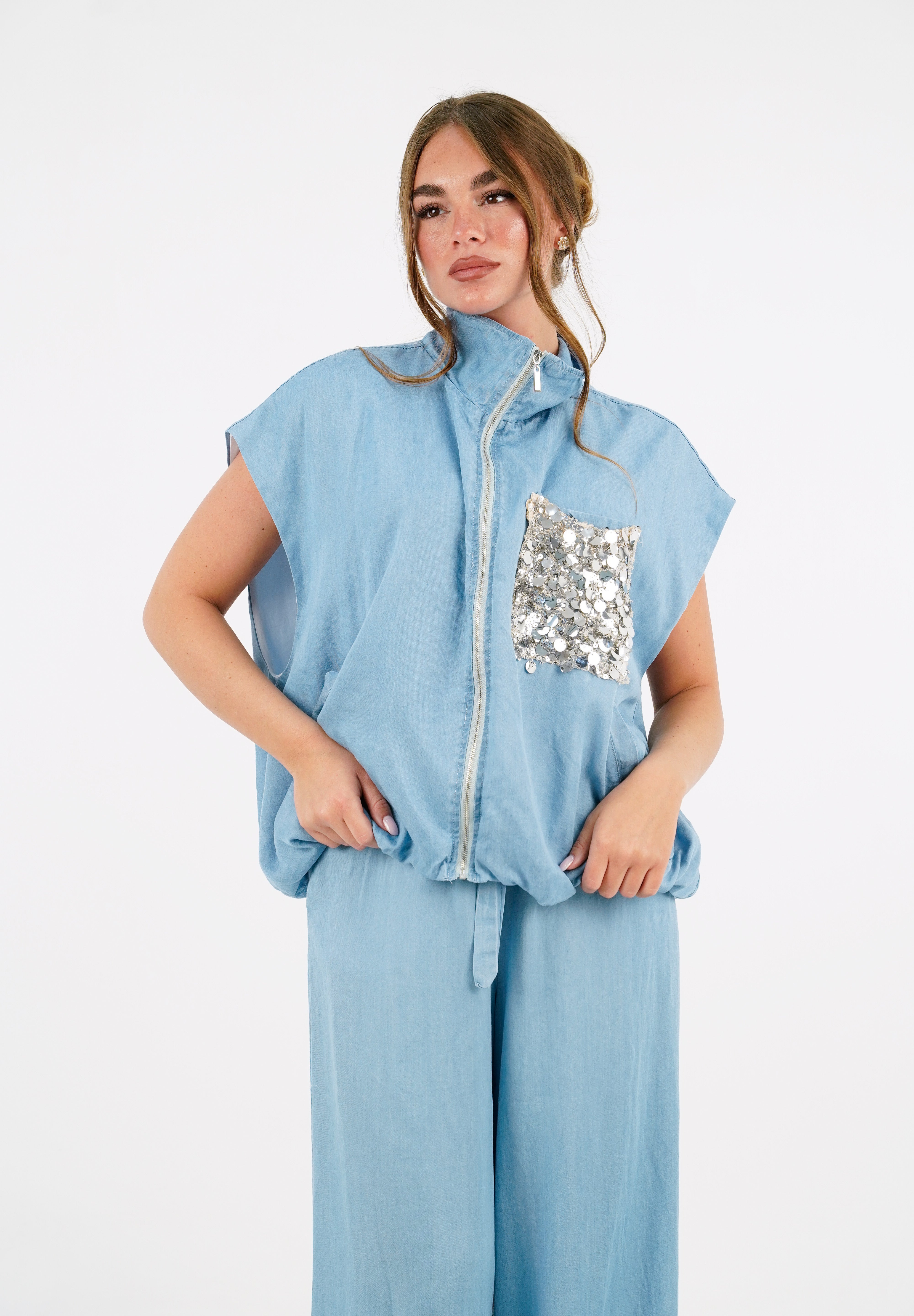 GILET PAILLETTES DENIM