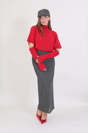 MAGLIONE MANICOTTI ROSSO VICOLO