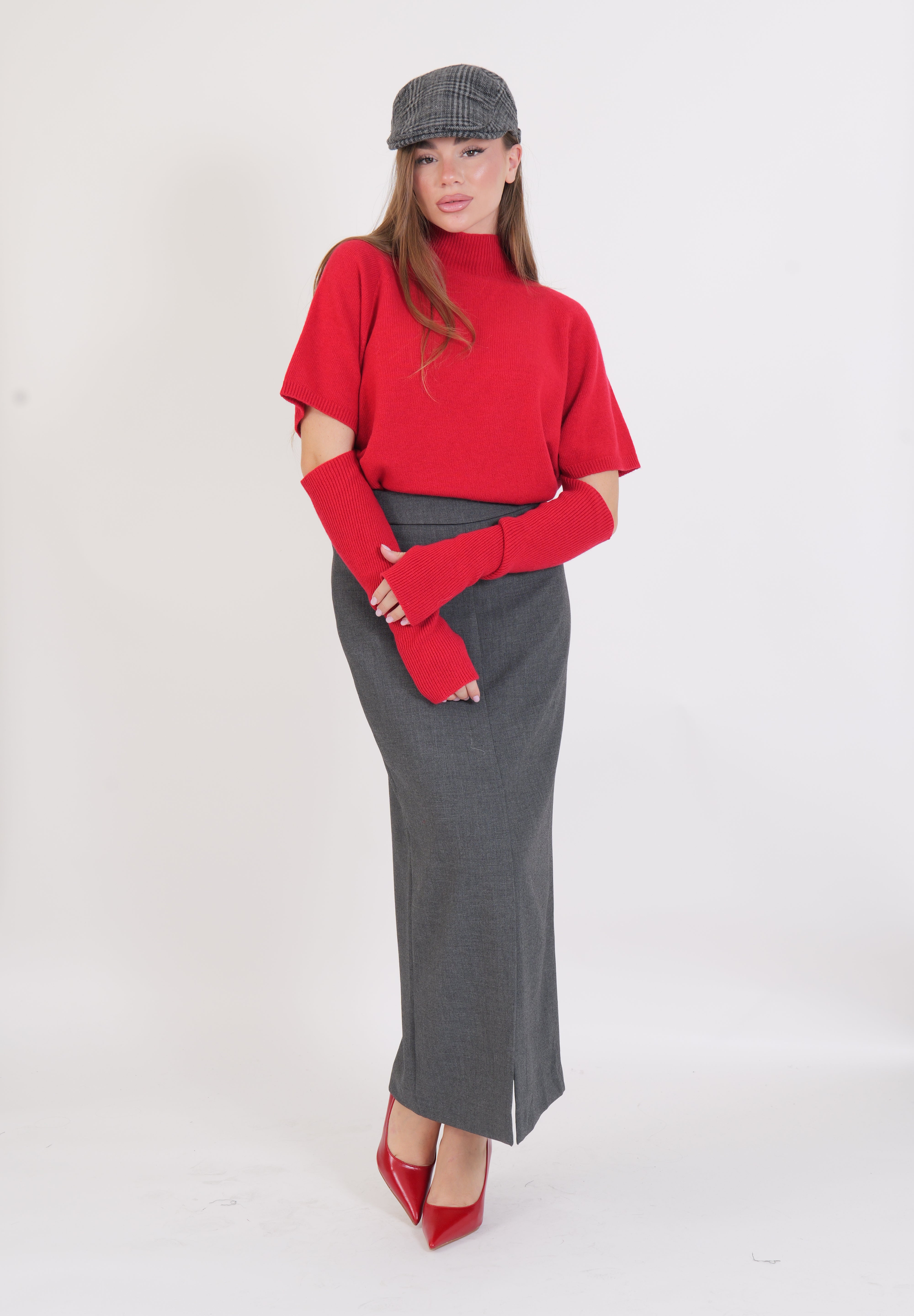 MAGLIONE MANICOTTI ROSSO VICOLO