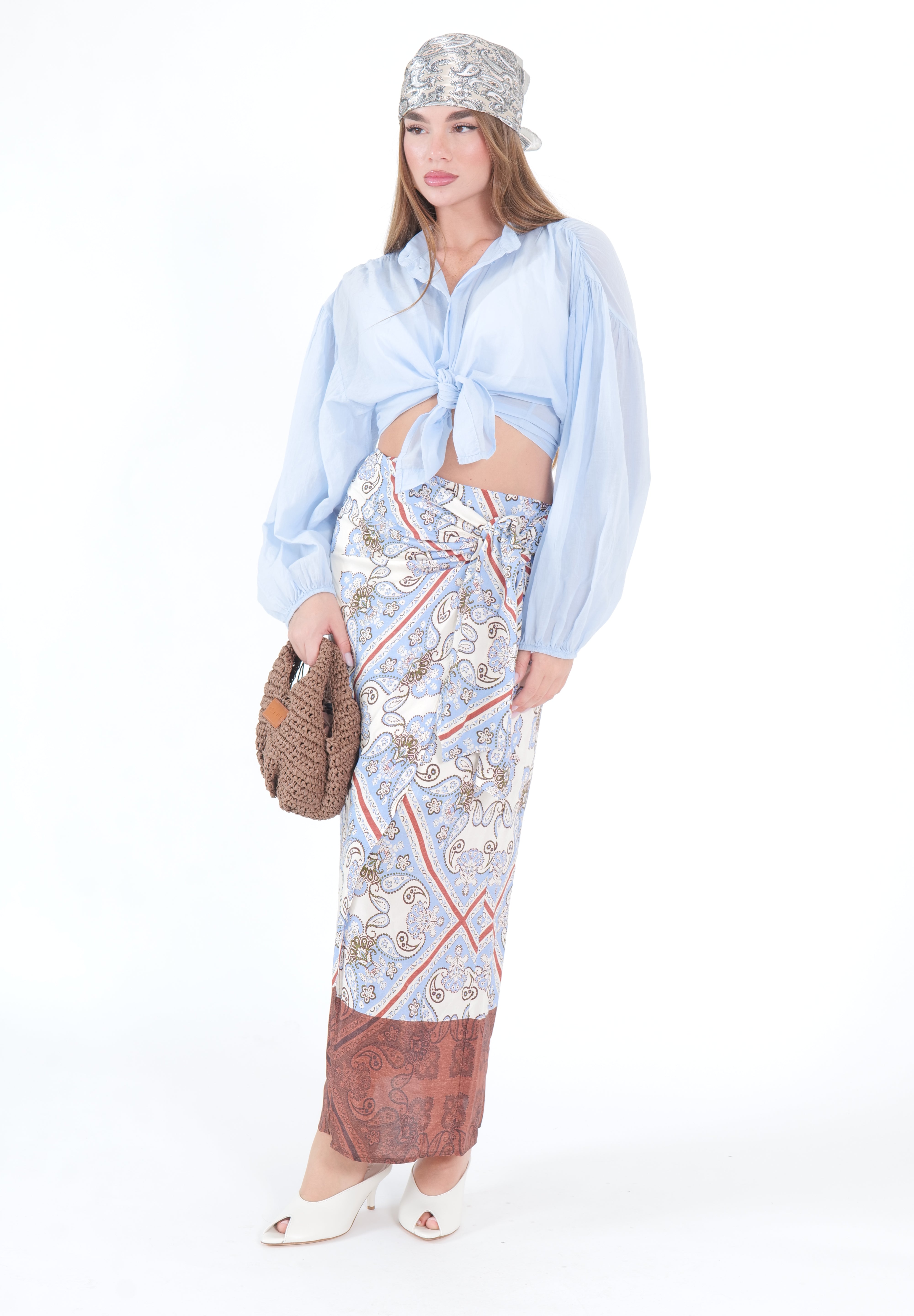 GONNA PAREO FOULARD MORO/AZZURRO