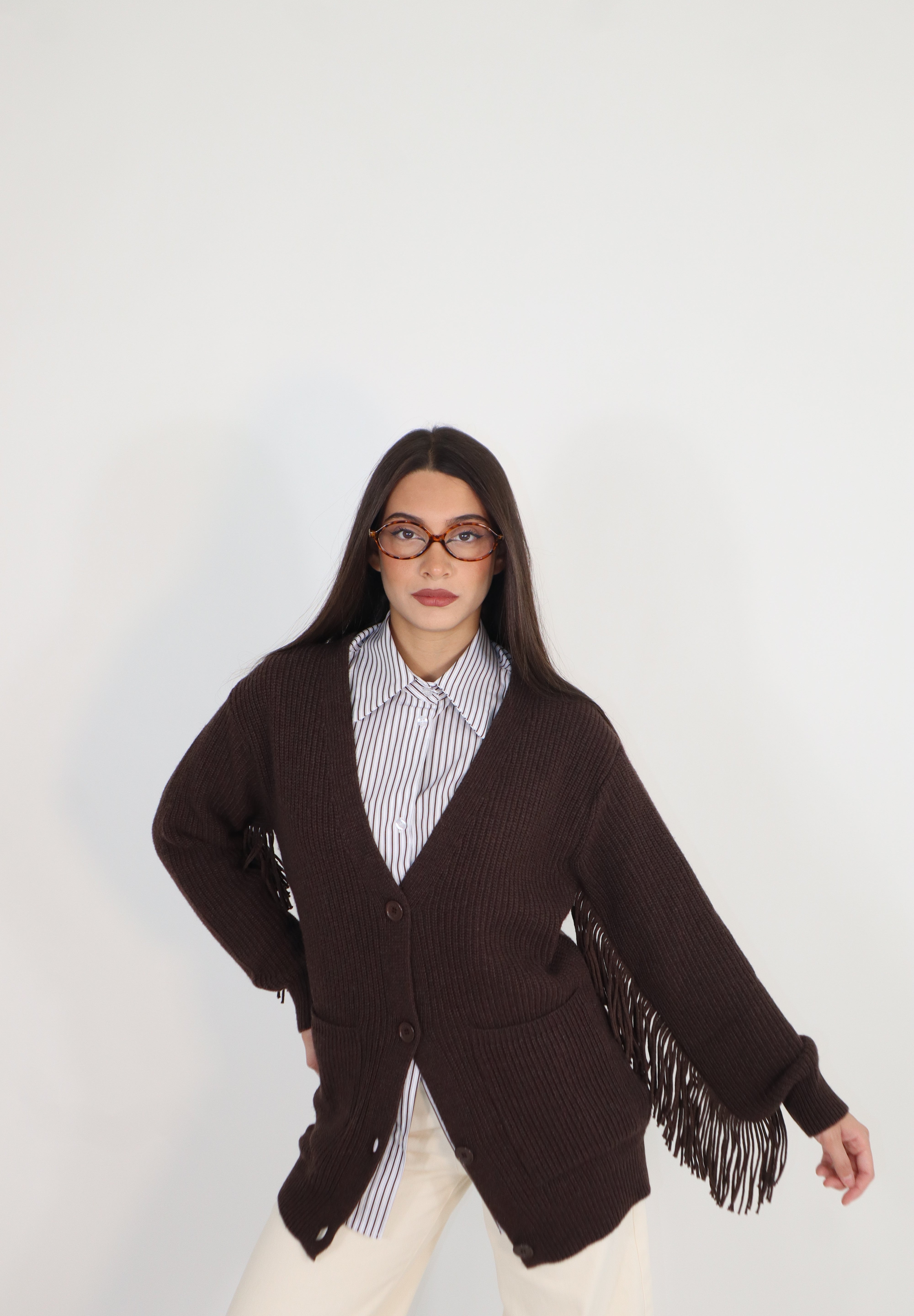 CARDIGAN IN MAGLIA CON FRANGE