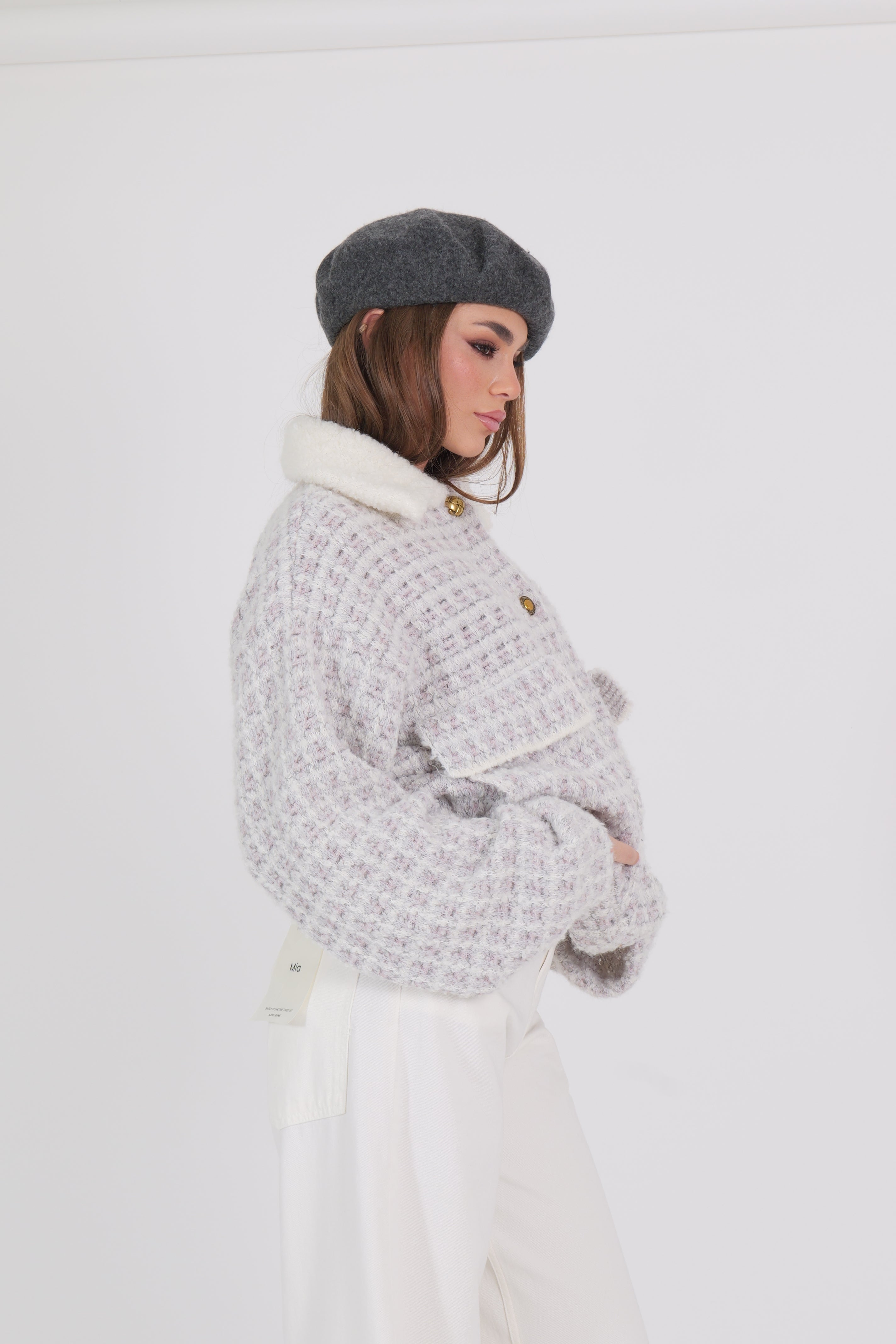 BOMBER MOHAIR BIANCO E ROSA