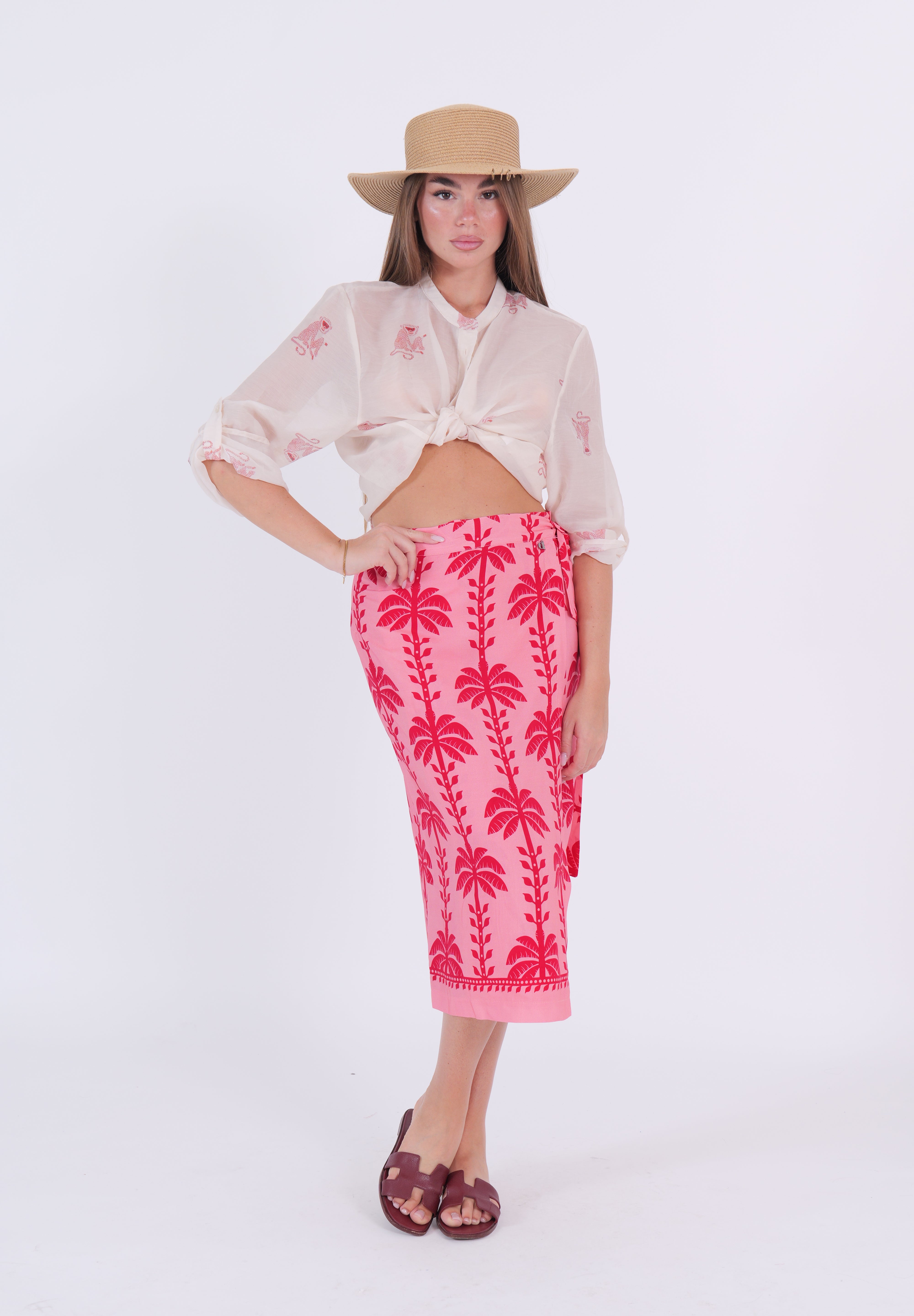 GONNA PAREO MIDI PALME ROSA/ROSSO