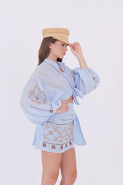 CAMICIA RICAMO CELESTE