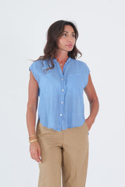 CAMICIA SMANICATA MUSSOLA COBALTO