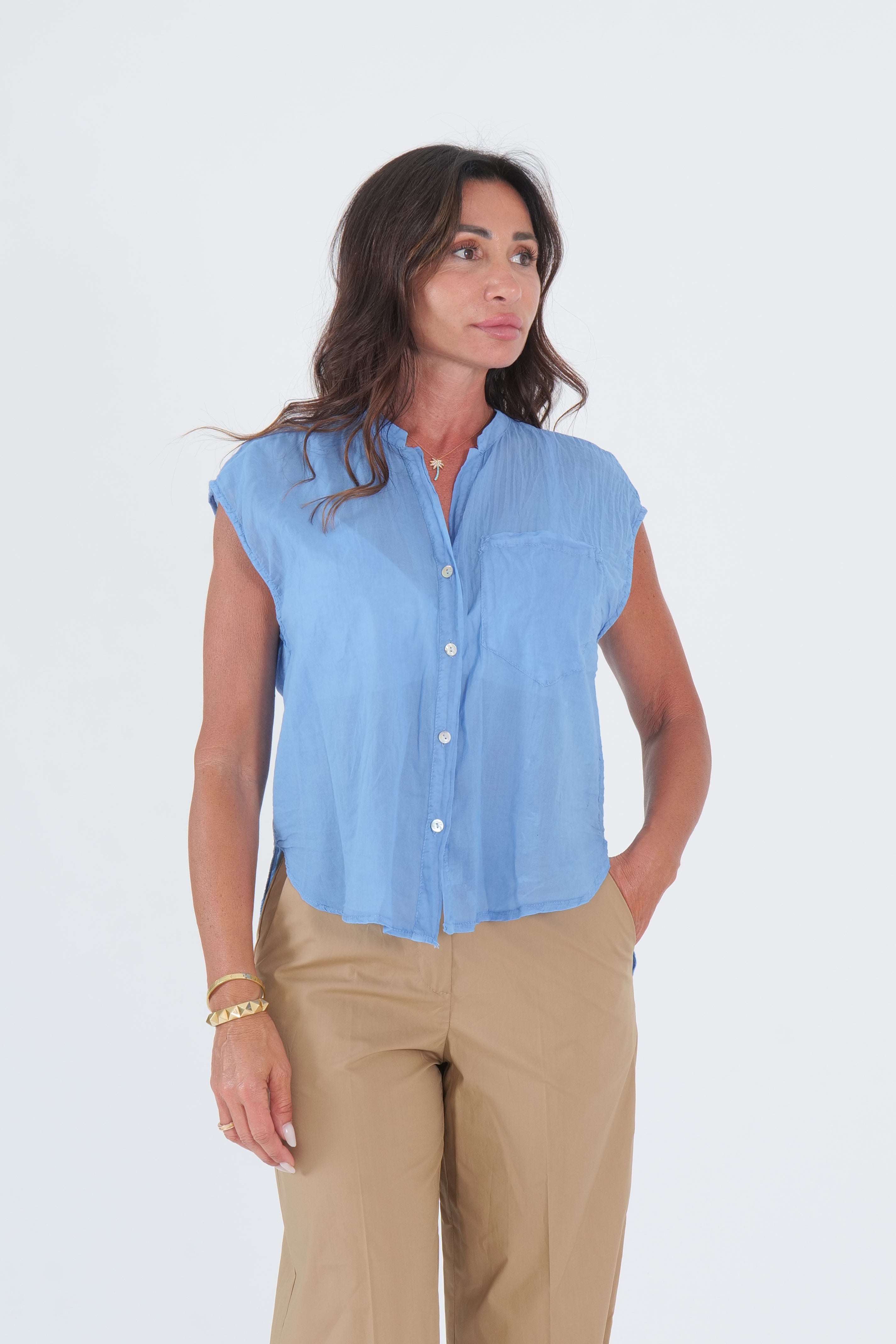 CAMICIA SMANICATA MUSSOLA COBALTO