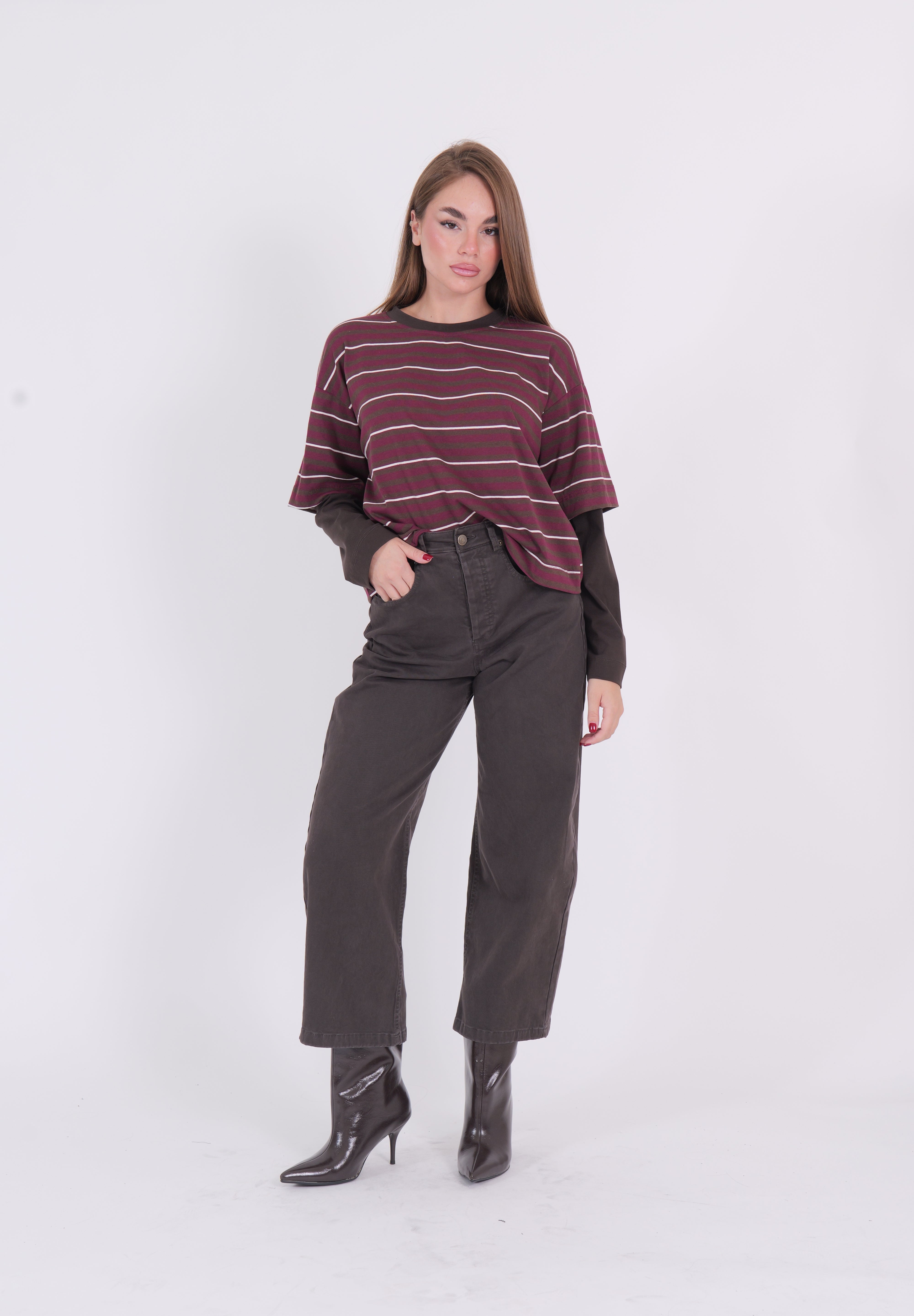 T-SHIRT ALA BORDEAUX/BIANCO/MORO