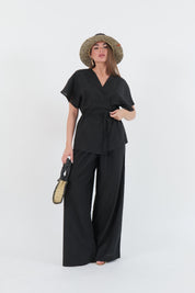 PANTALONE IN LINO BLACK