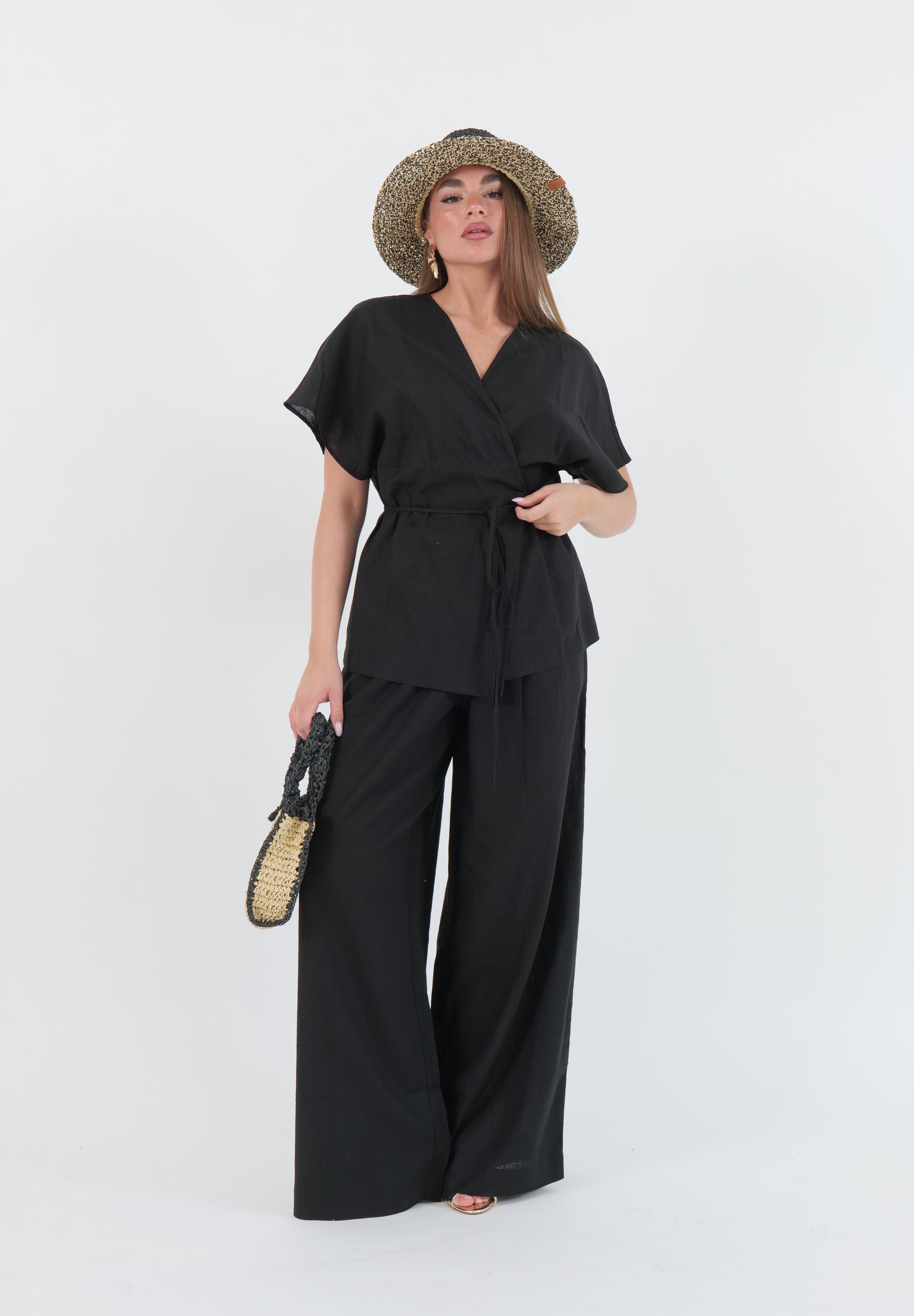PANTALONE IN LINO BLACK