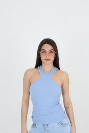 TOP SCOLLO AMERICA AZZURRO
