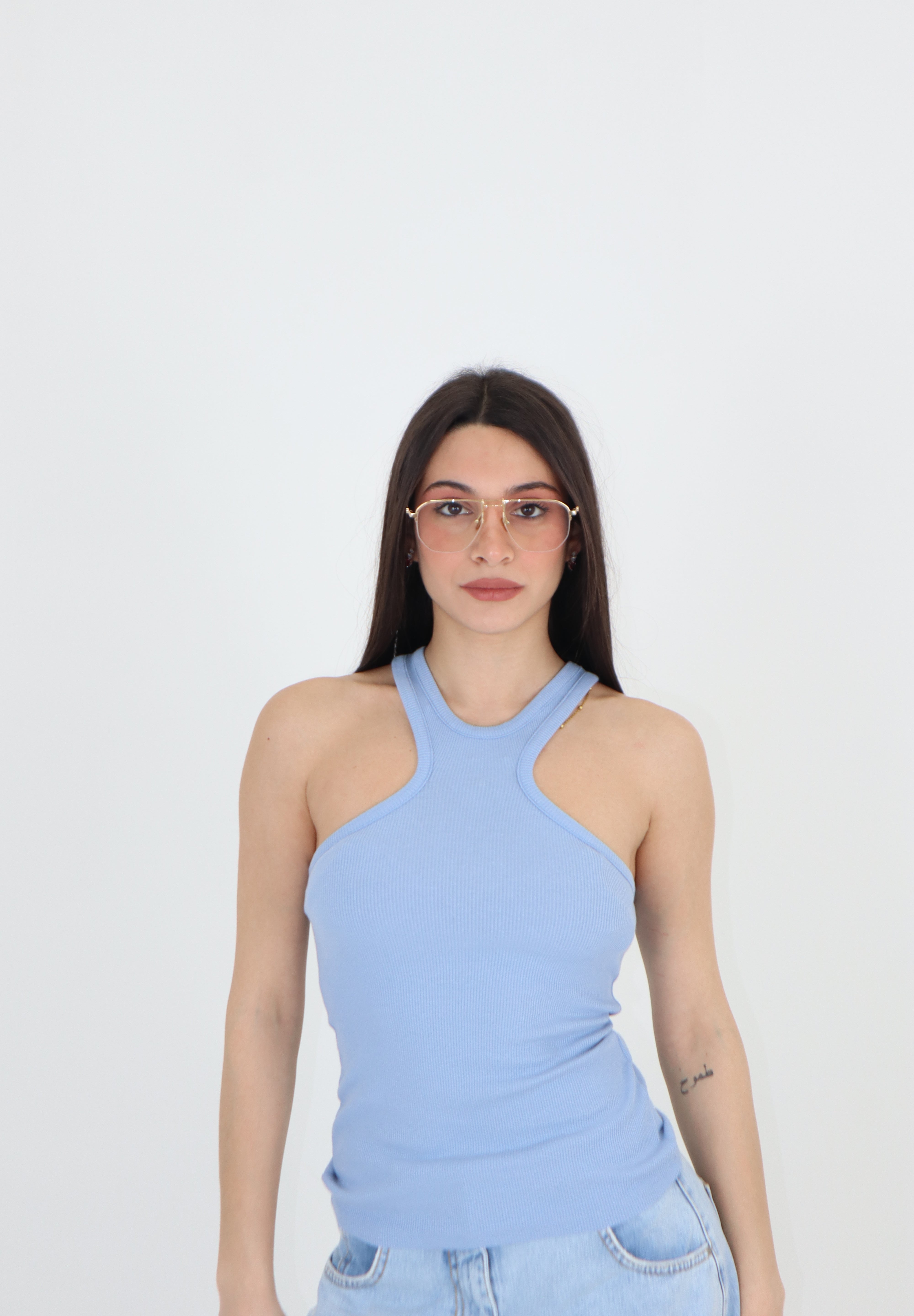 TOP SCOLLO AMERICA AZZURRO