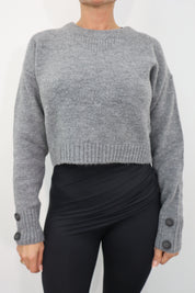 CREW NECK SHORT SLEEVE SWEATER WITH BUTTON