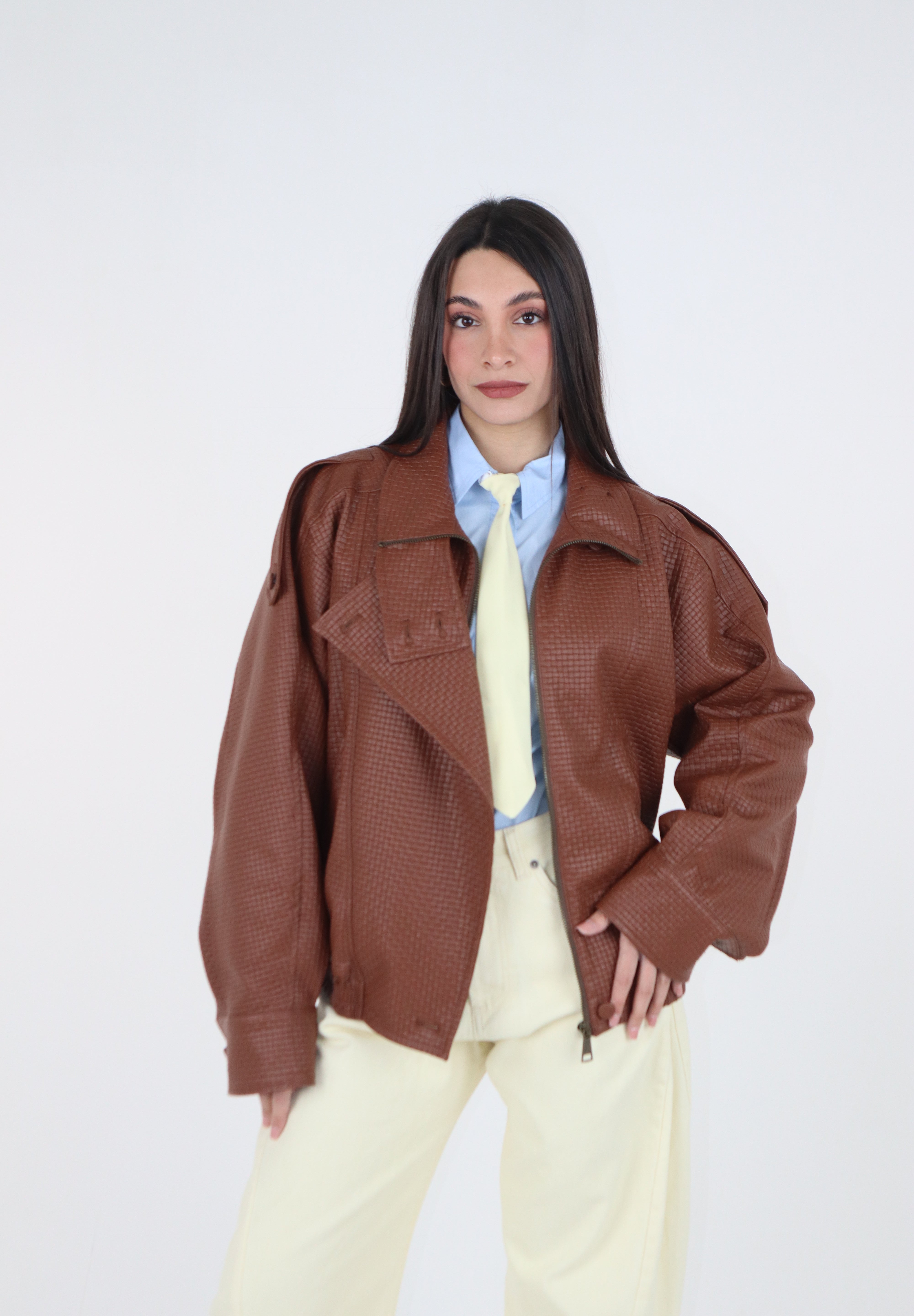 BOMBER INTRECCIO CUOIO