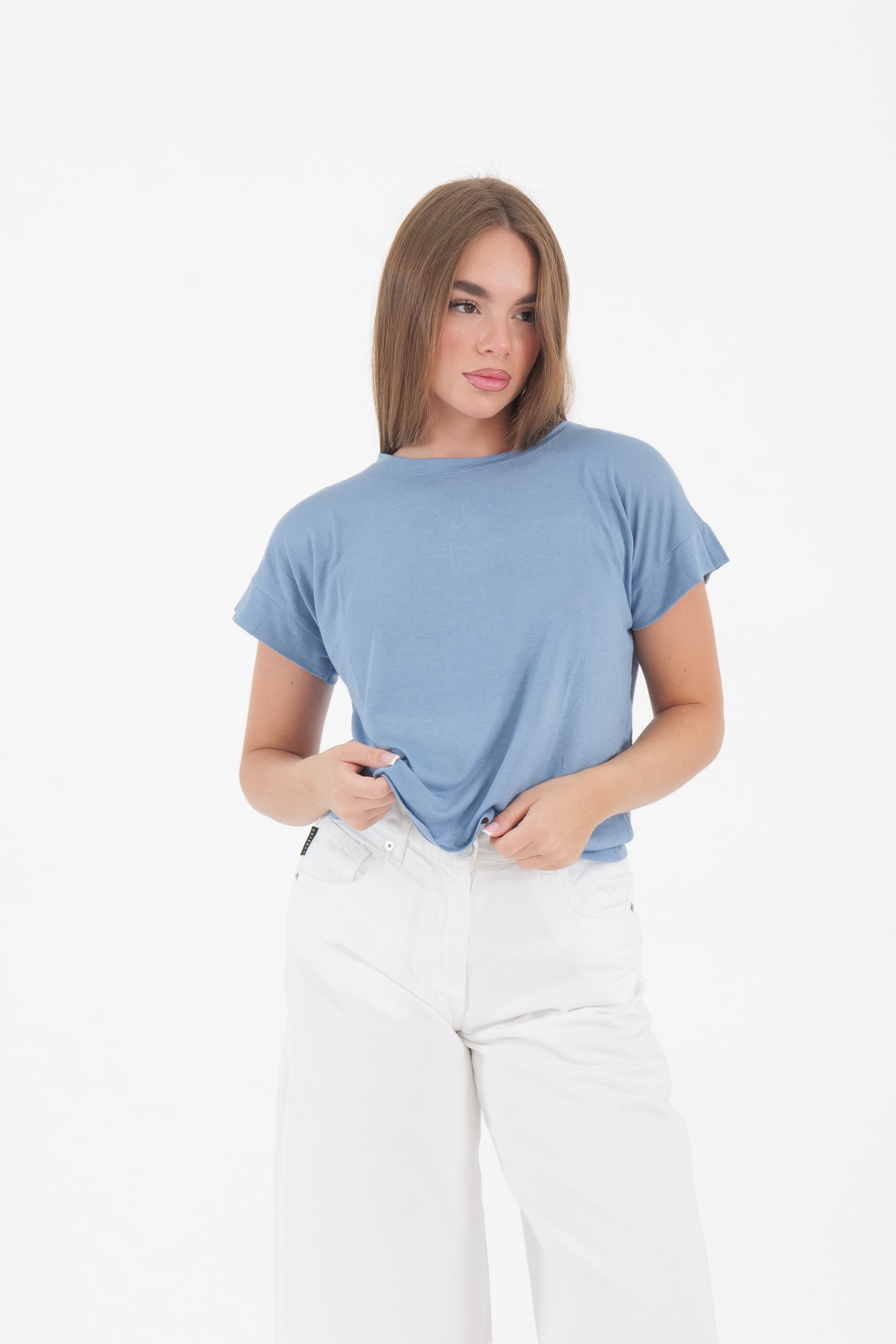 SHIRT MISTO LINO INDACO