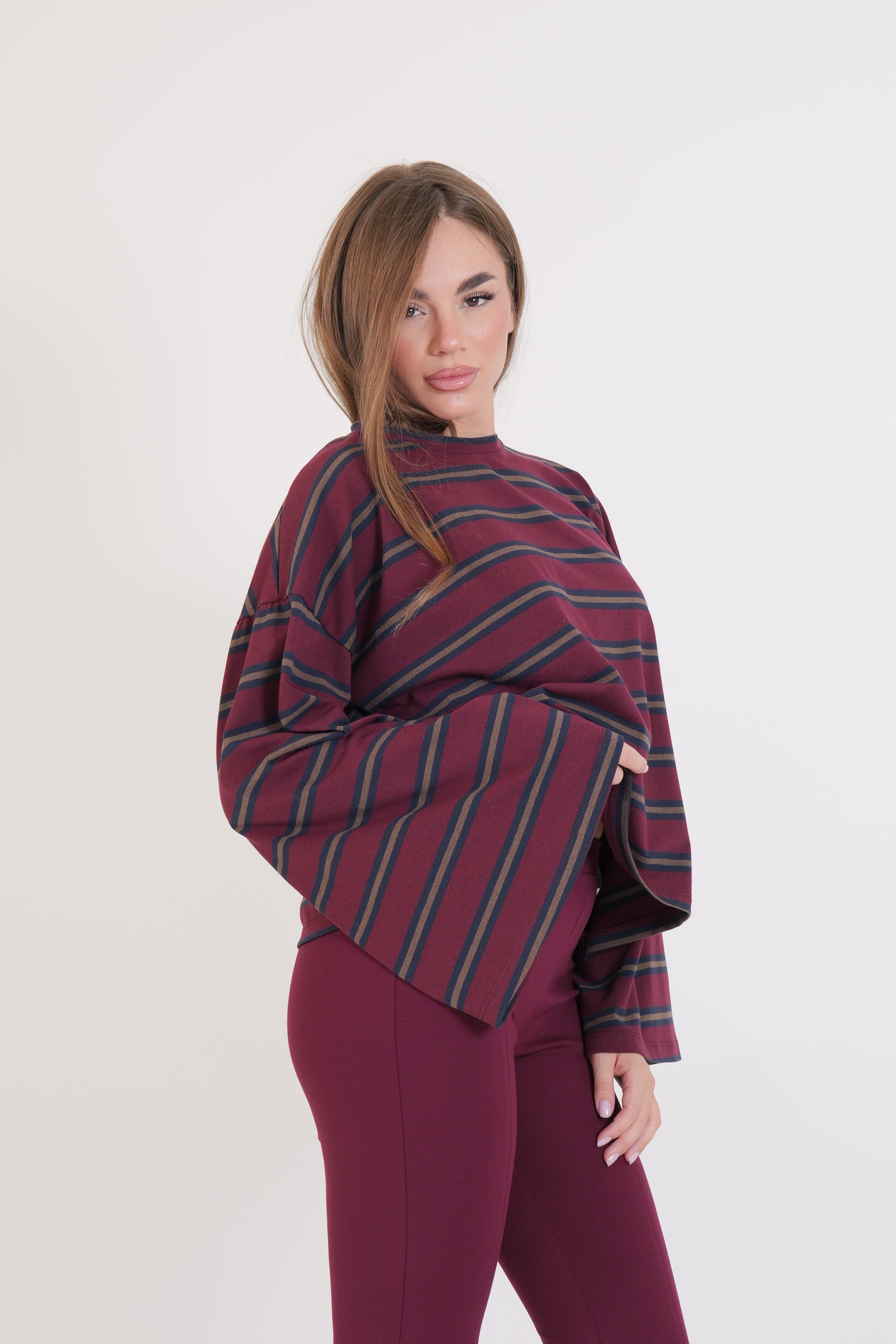 MAGLIA RIGHE BORDEAUX/BLU/MORO