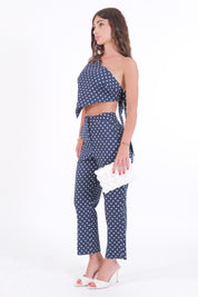 PANTALONI CAPRI POIS BLU