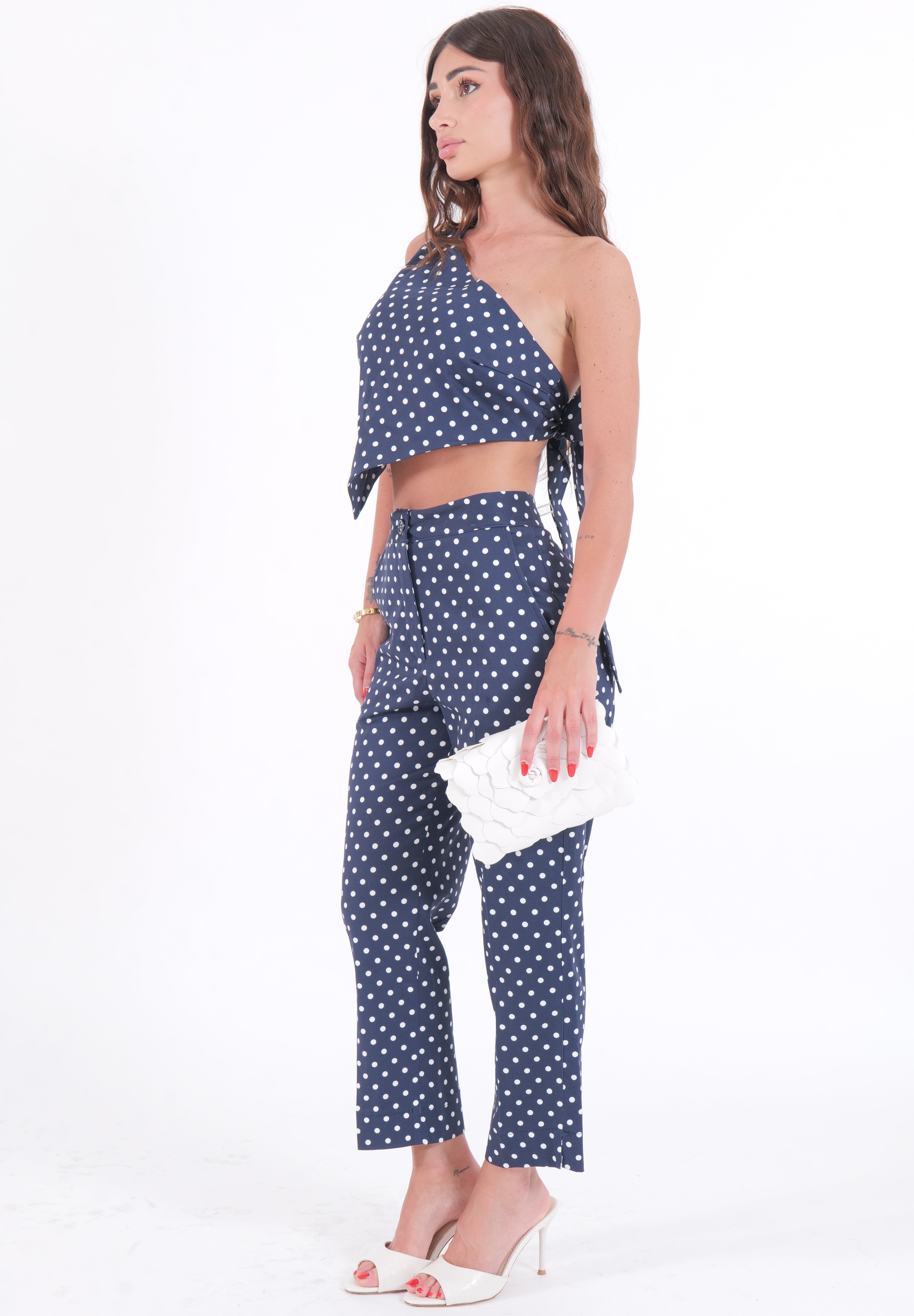 PANTALONI CAPRI POIS BLU