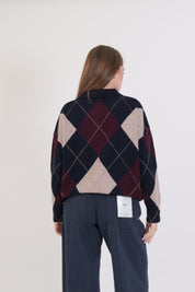MAGLIA ROMBI DIXIE BLU/BORDEAUX/SABBIA