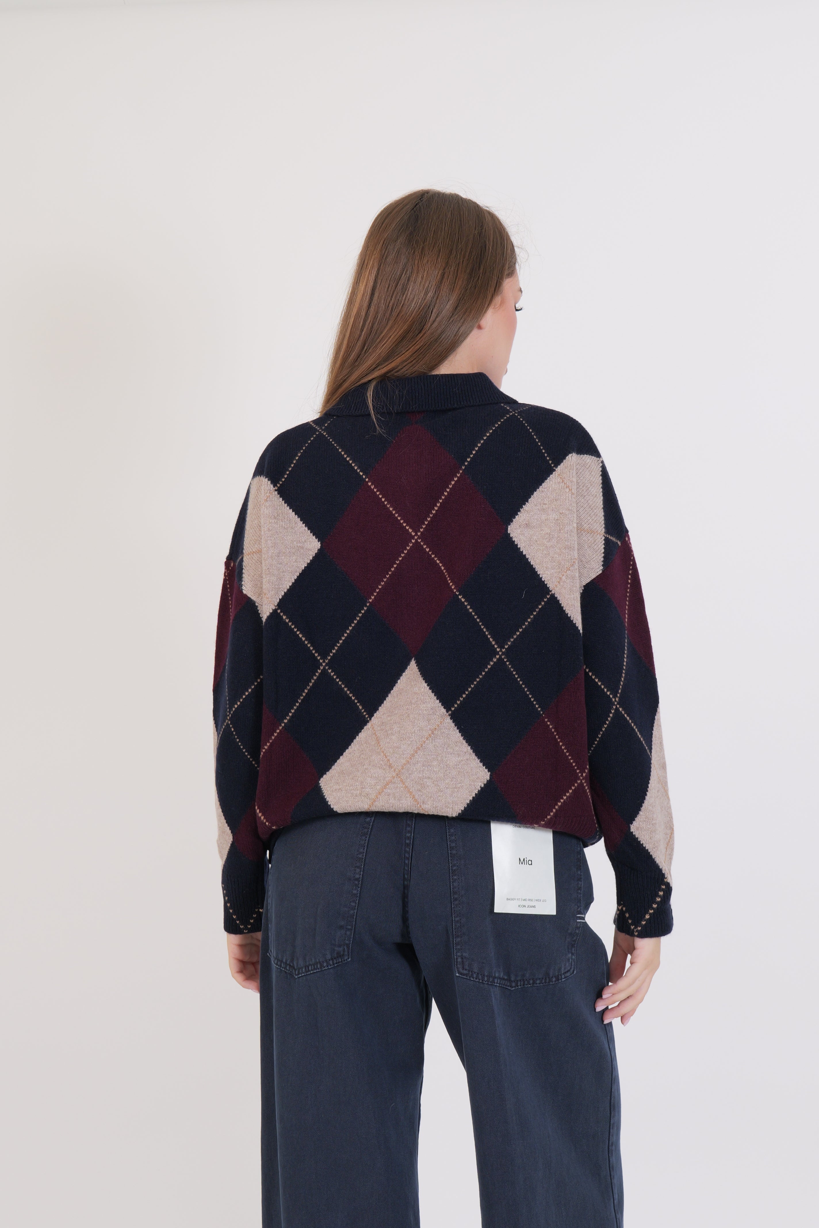 MAGLIA ROMBI DIXIE BLU/BORDEAUX/SABBIA