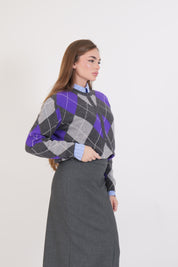 MAGLIA GIROCOLLO LANA ANTRACITE/VIOLA