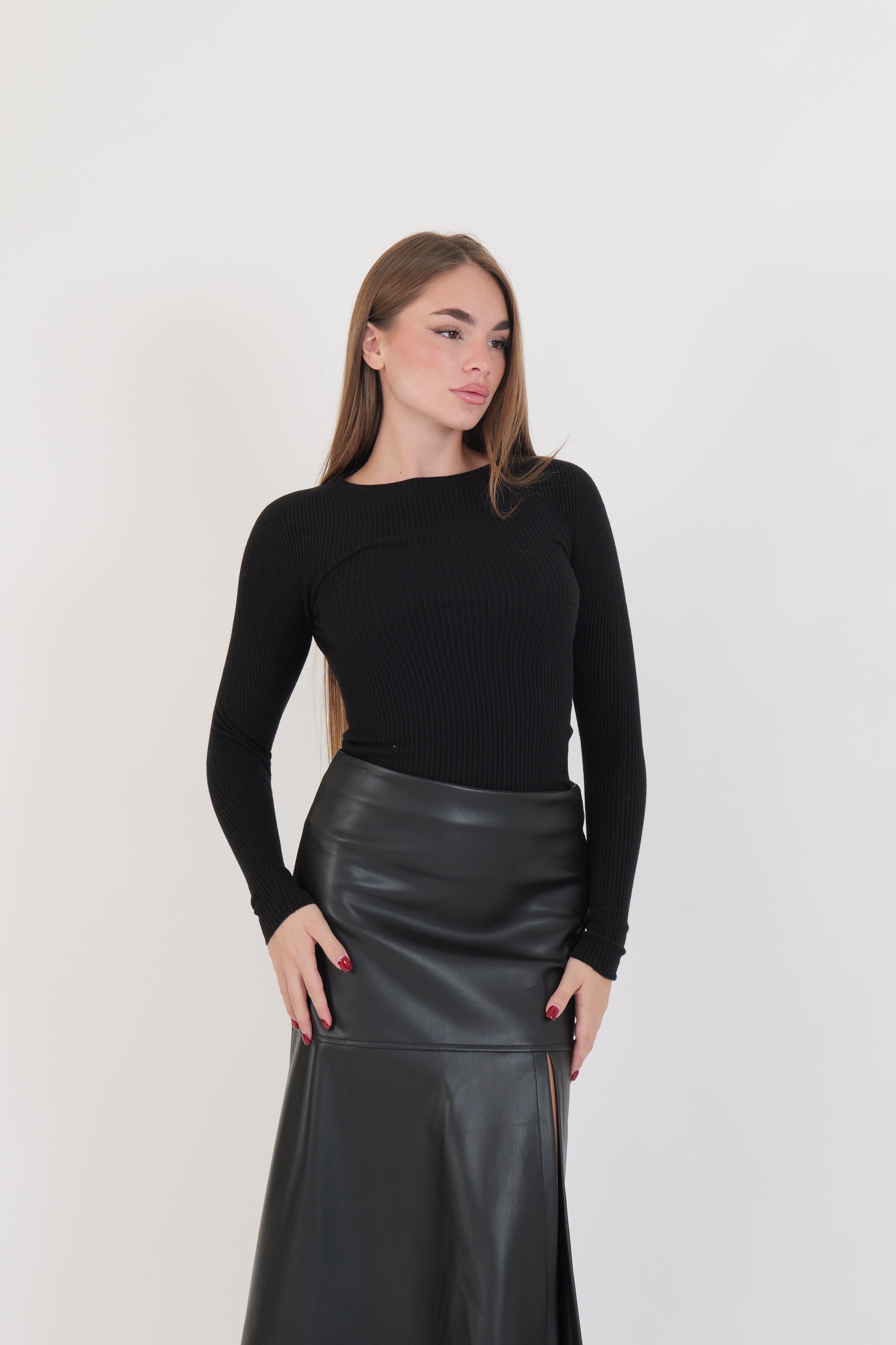 MAGLIA COSTINA MANICA LUNGA NERO