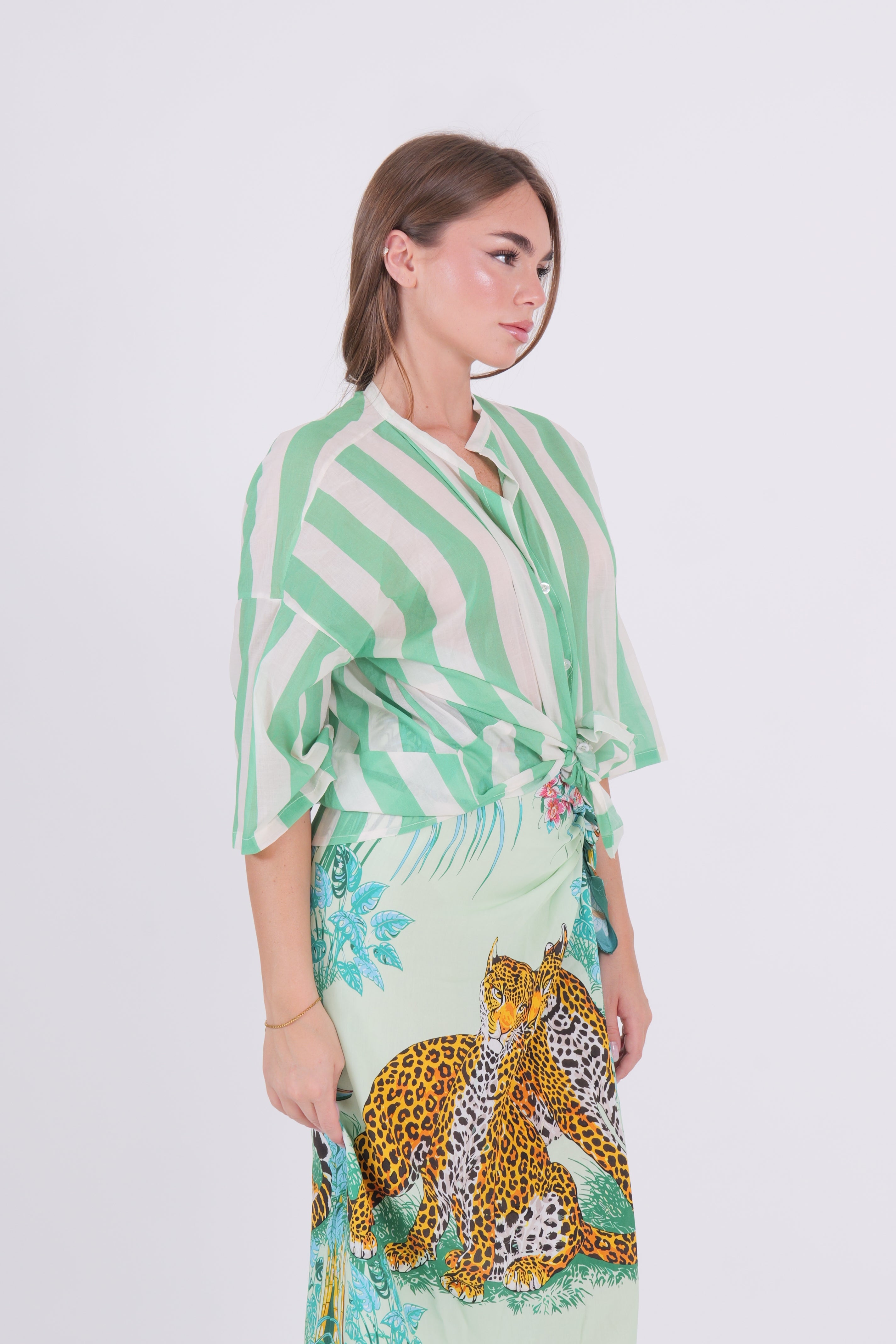 CAMICIA MUSSOLA RIGA VERDE/PANNA
