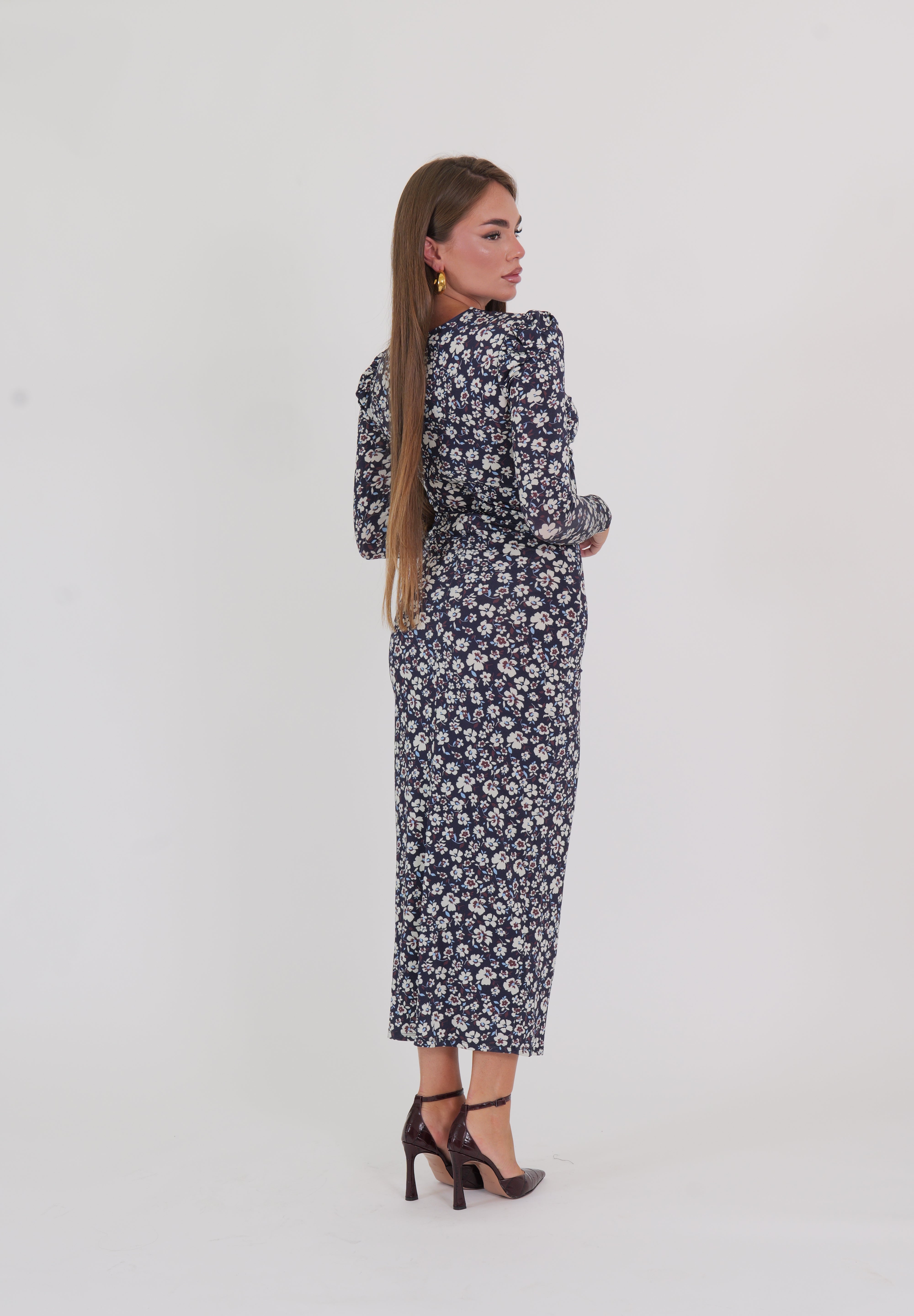 ABITO MIDI FLOWERS BLU