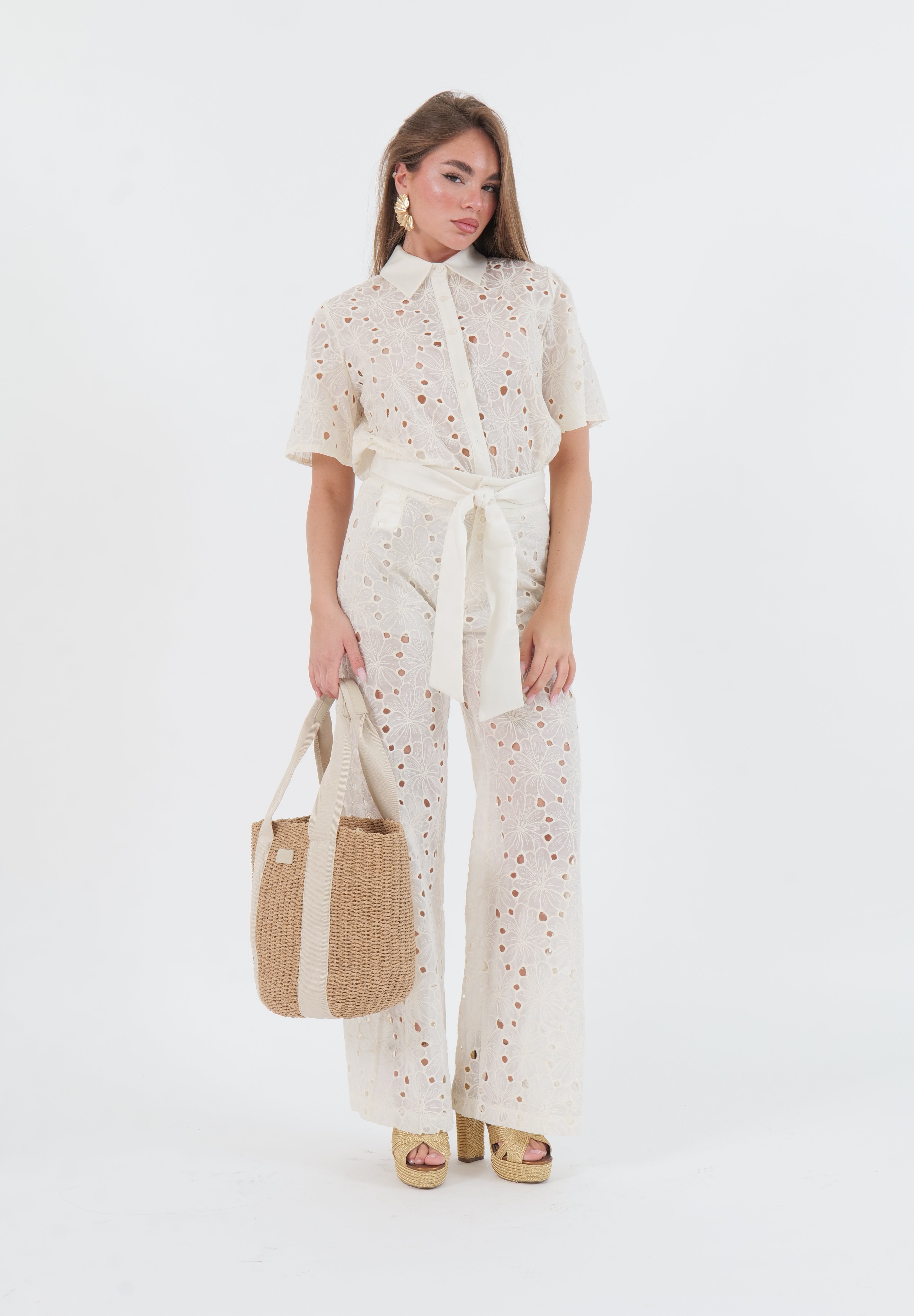 PANTALONE RICAMO BURRO
