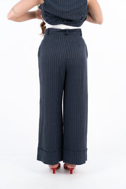 PANTALONE GESSATO BLU