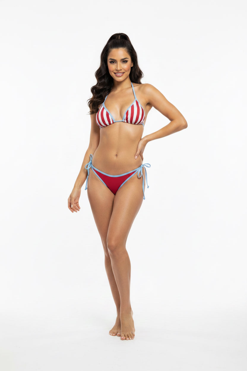 SET BIKINI RIGHE E PANTA TULLE BURRO
