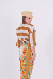CAMICIA MUSSOLA RIGA TABACCO/PANNA
