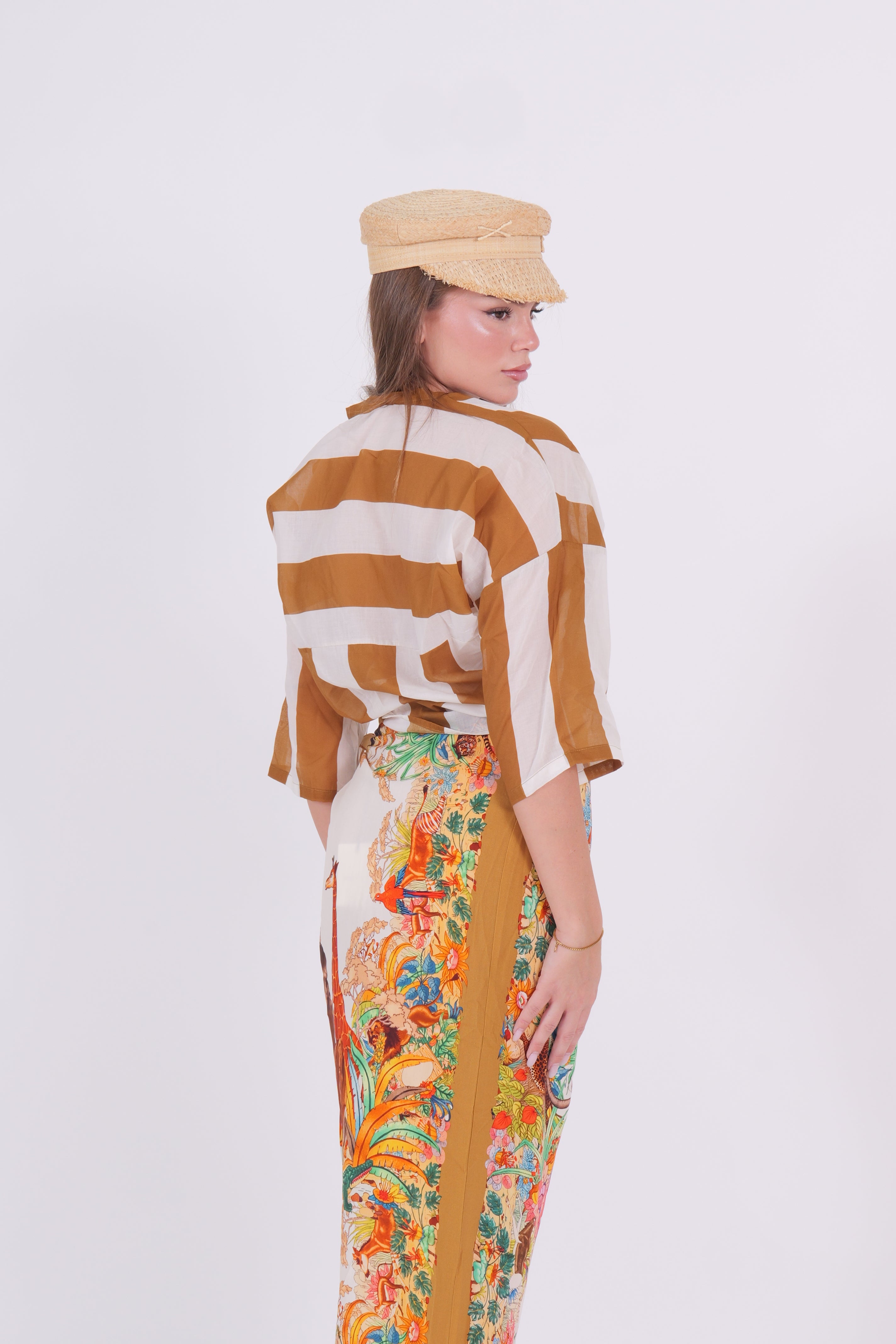 CAMICIA MUSSOLA RIGA TABACCO/PANNA