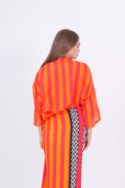 CAMICIA MISTO SETA RIGA ARANCIO/ROSSO