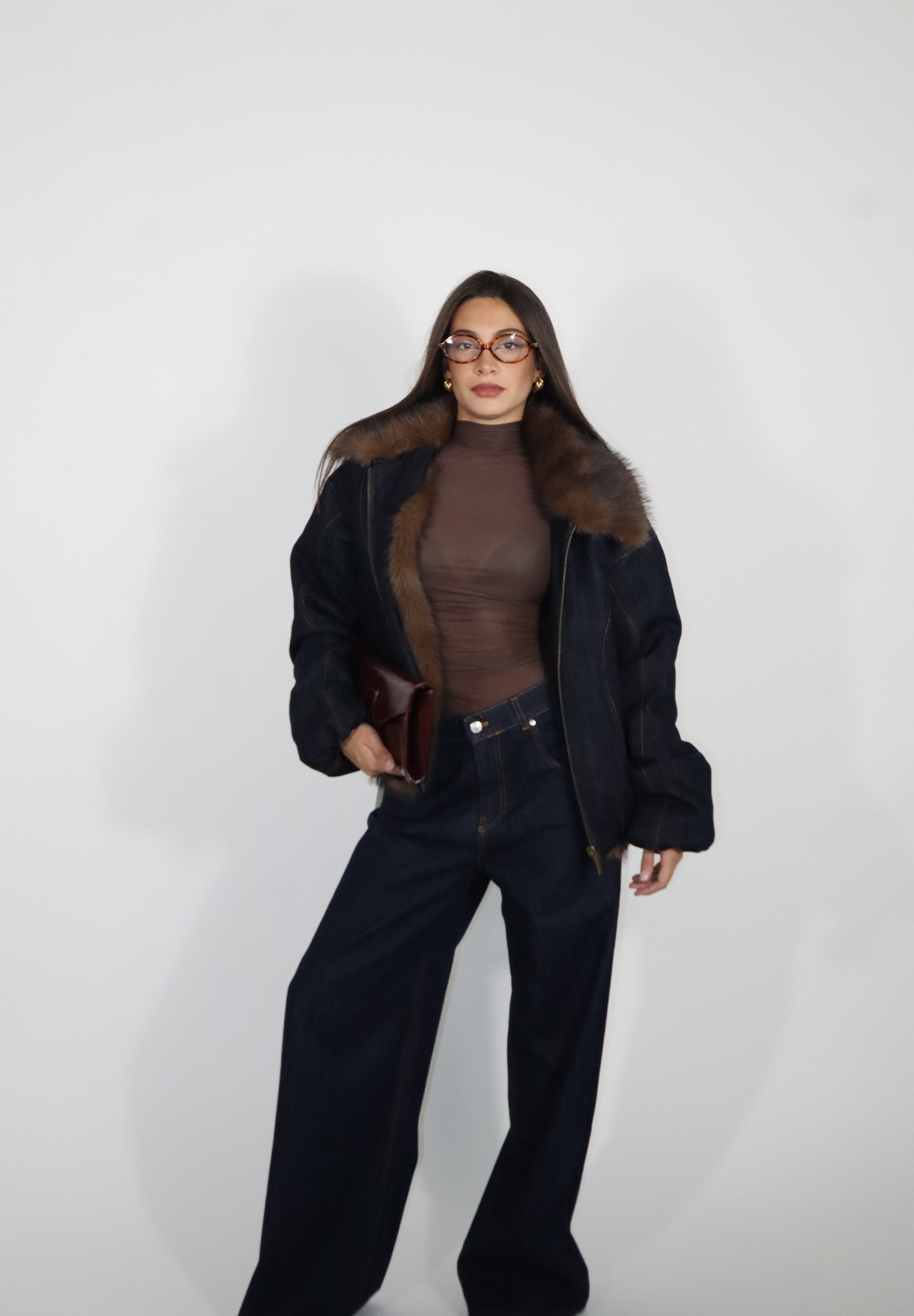 BOMBER DENIM ECOFUR
