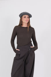 MAGLIA GIROCOLLO MANICA A GUANTO FONDENTE