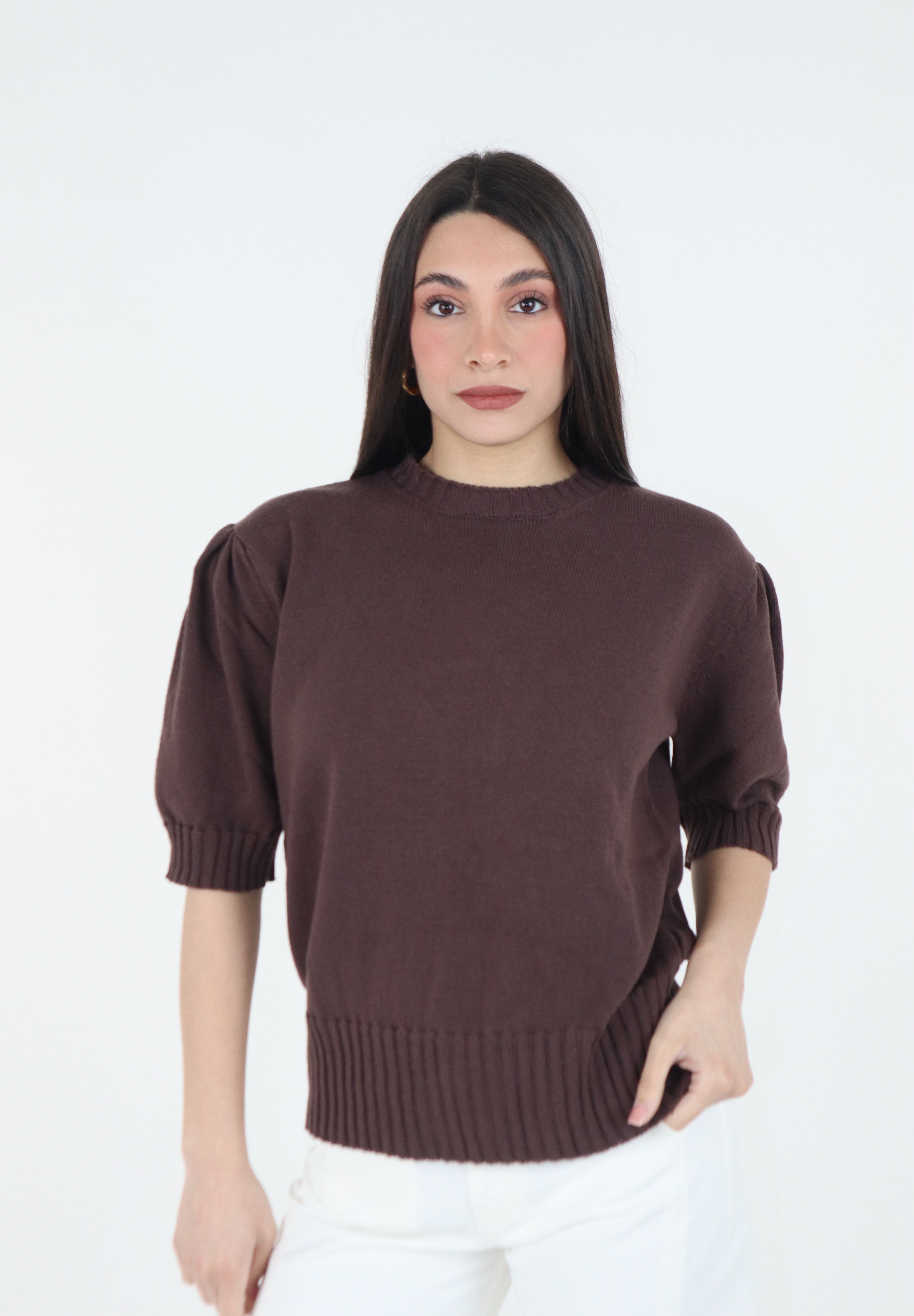 MAGLIA MEZZA MANICA SBUFFO BROWN