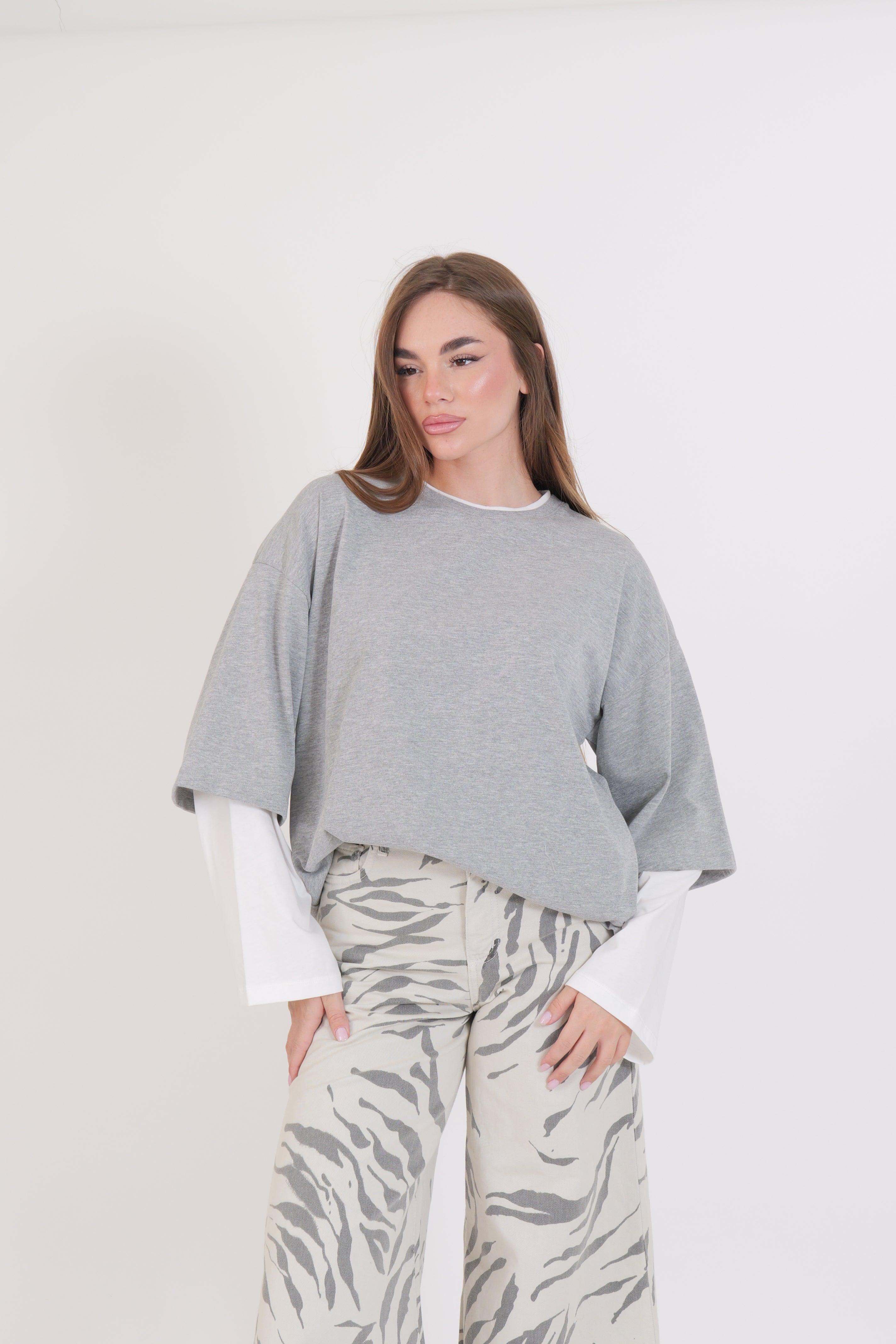 T-SHIRT BICOLOR GRIGIO/BIANCA