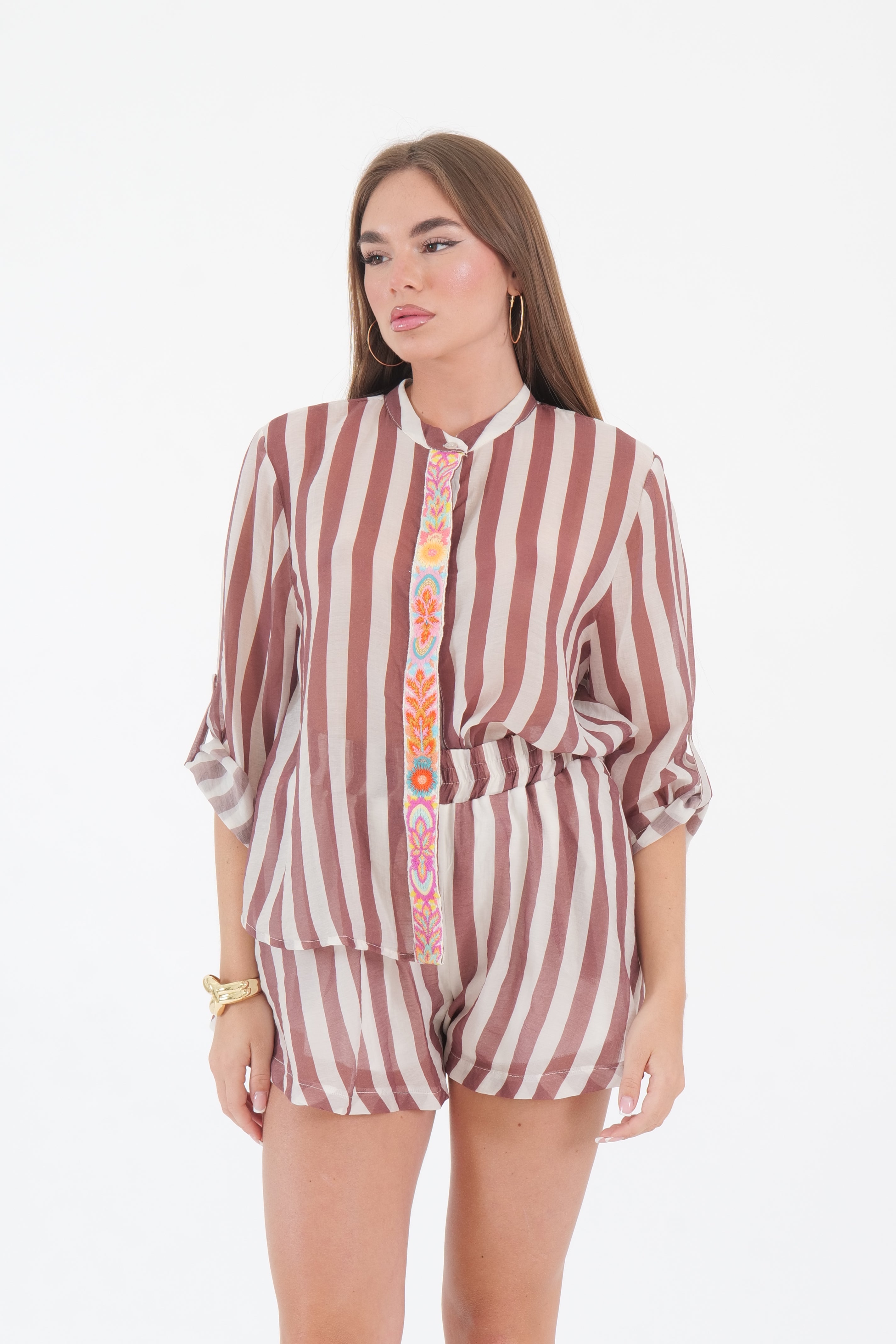 CAMICIA PANNA/CUOIO