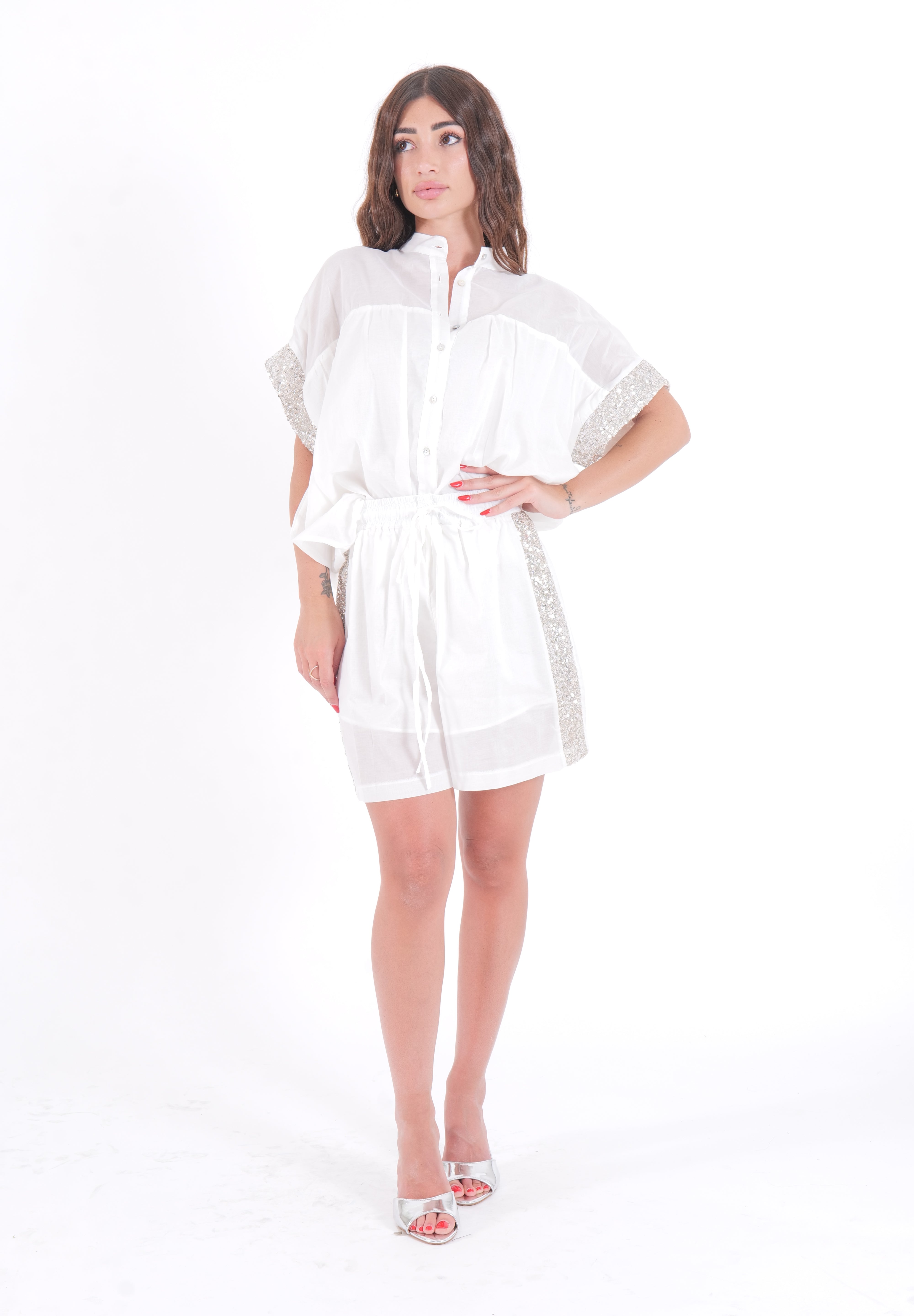 SHORT PAILLETTES BIANCO