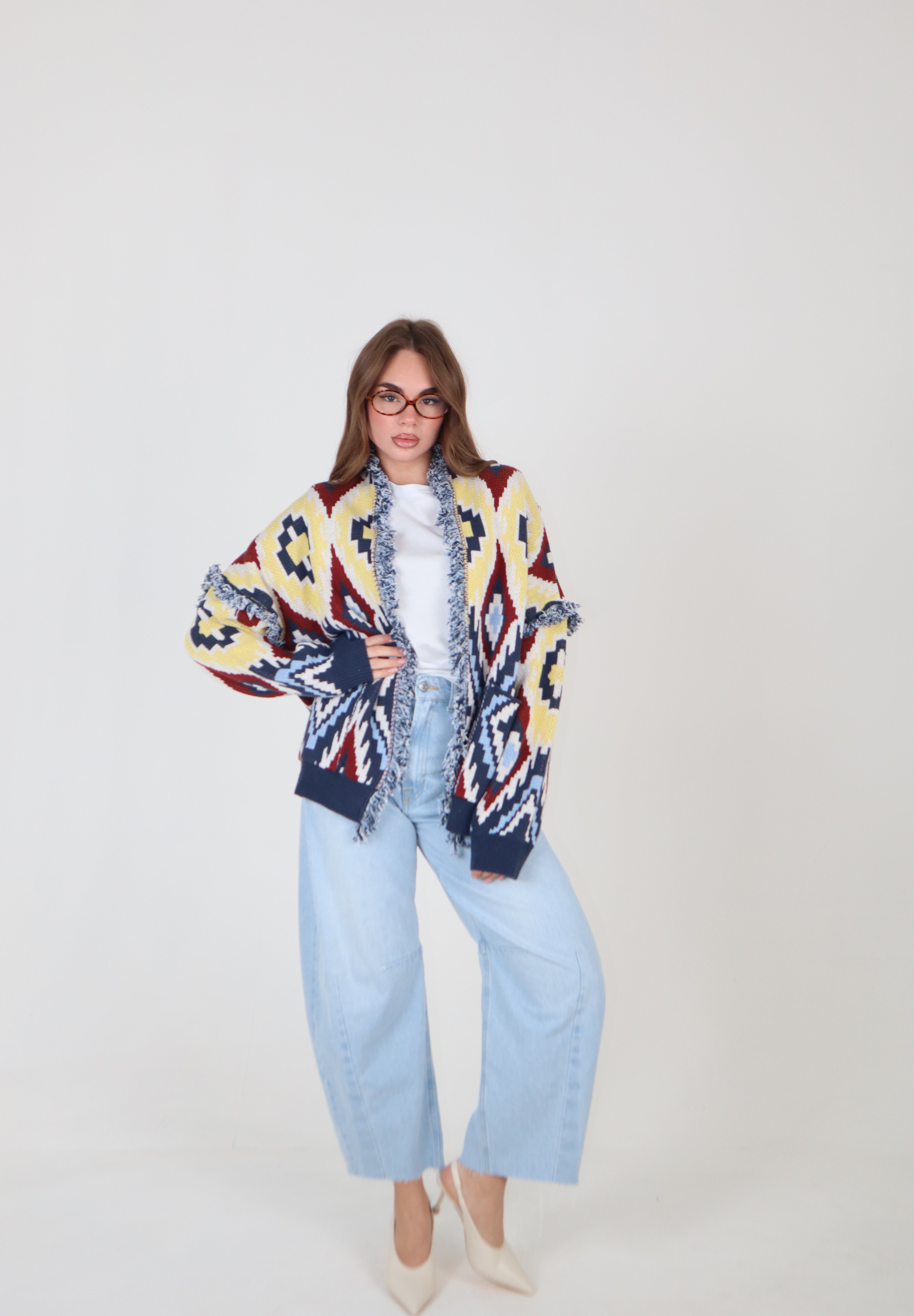 CARDIGAN ROMBI ALL OVER BLU