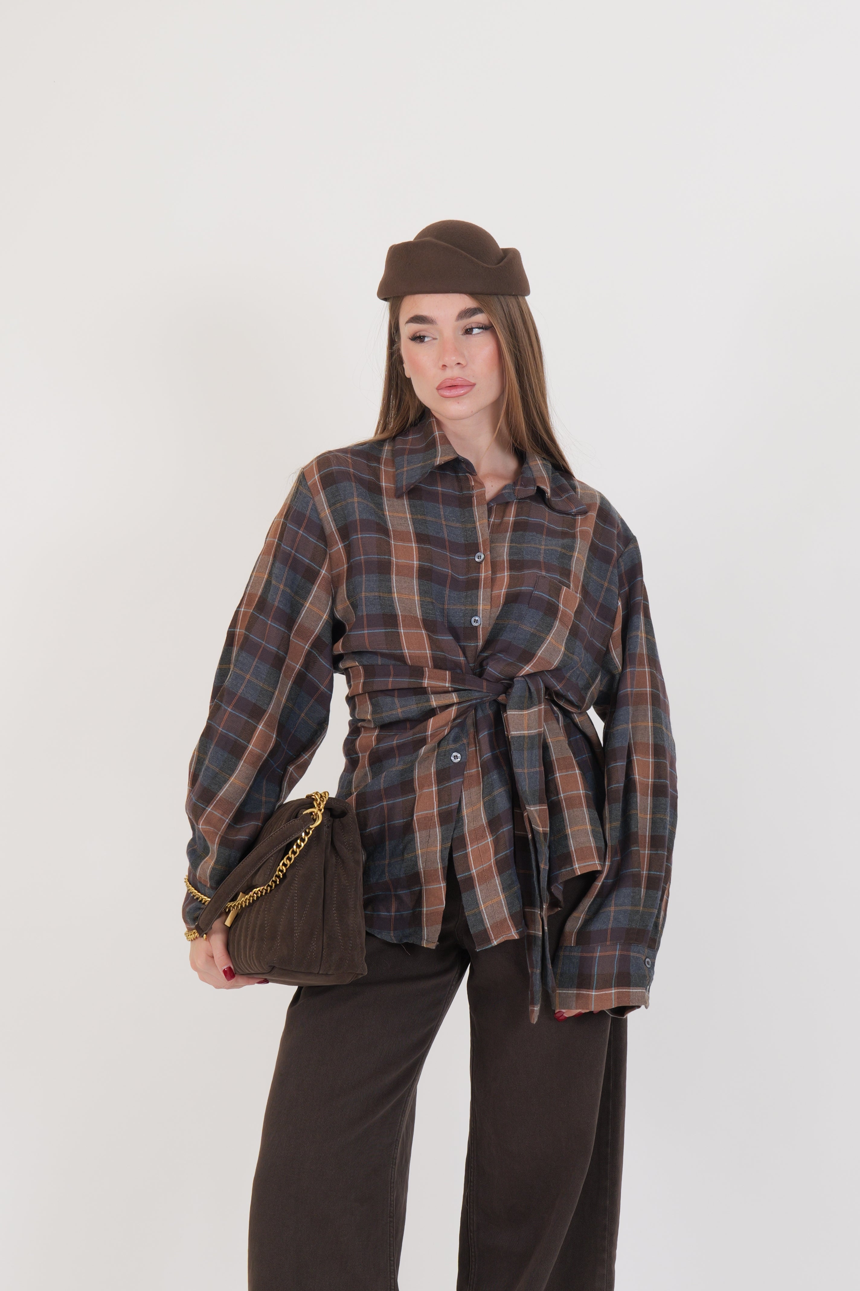 CAMICIA NODO LATERALE MORO/BLU/CAMMELLO