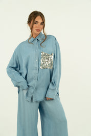 CAMICIA TASCA PAILLETTES DENIM