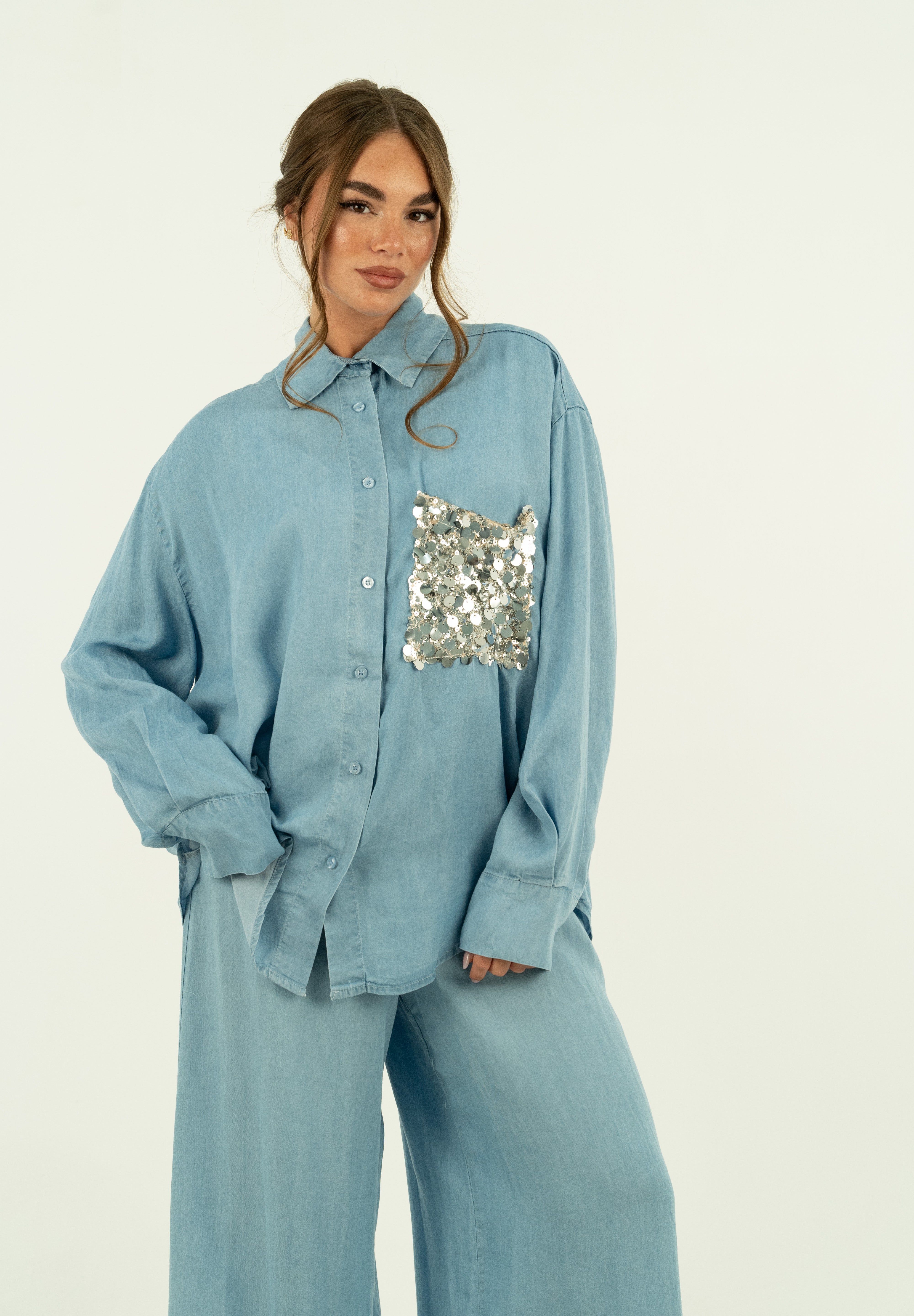 CAMICIA TASCA PAILLETTES DENIM