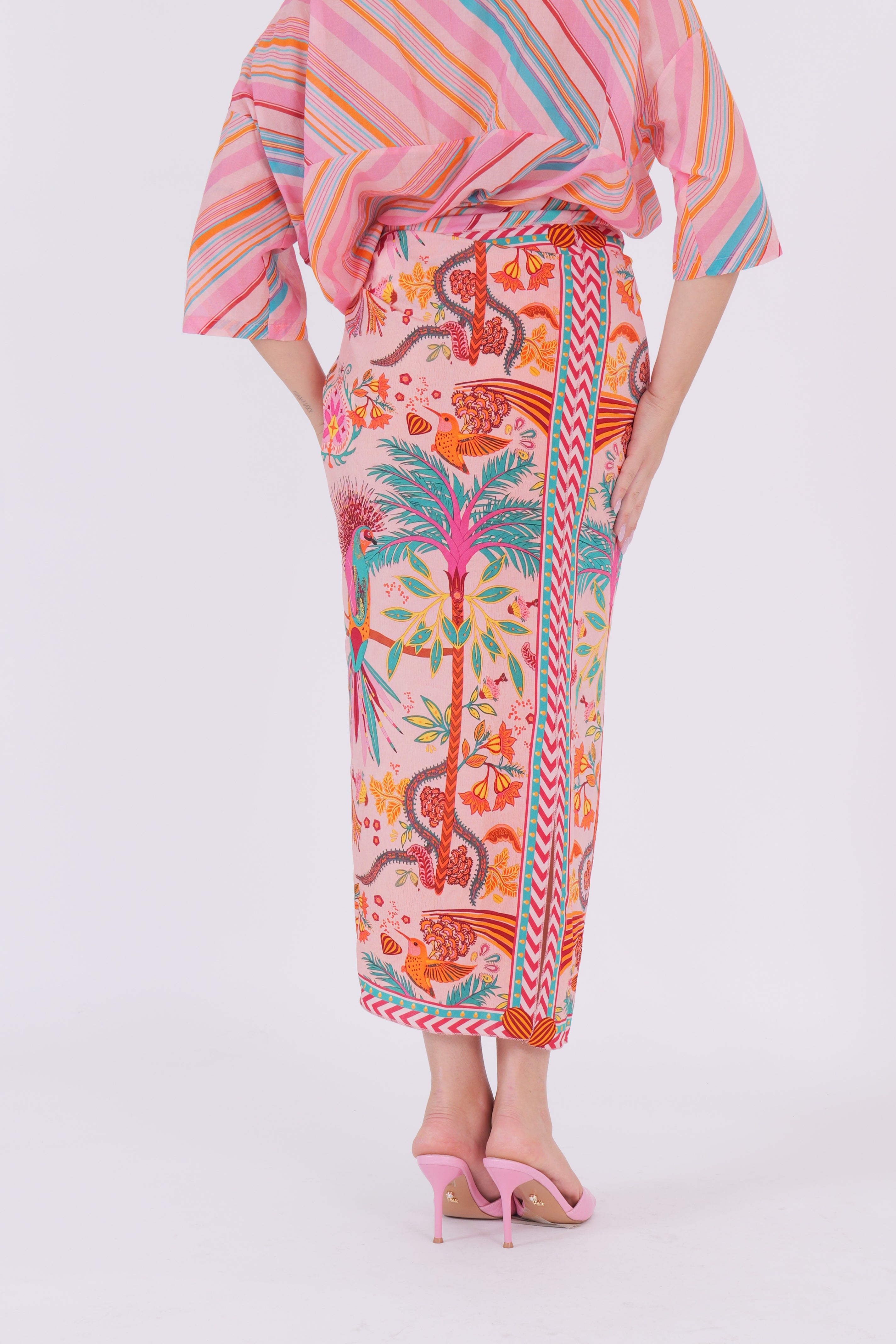 GONNA LUNGA FOULARD ROSA