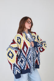 CARDIGAN ROMBI ALL OVER BLU