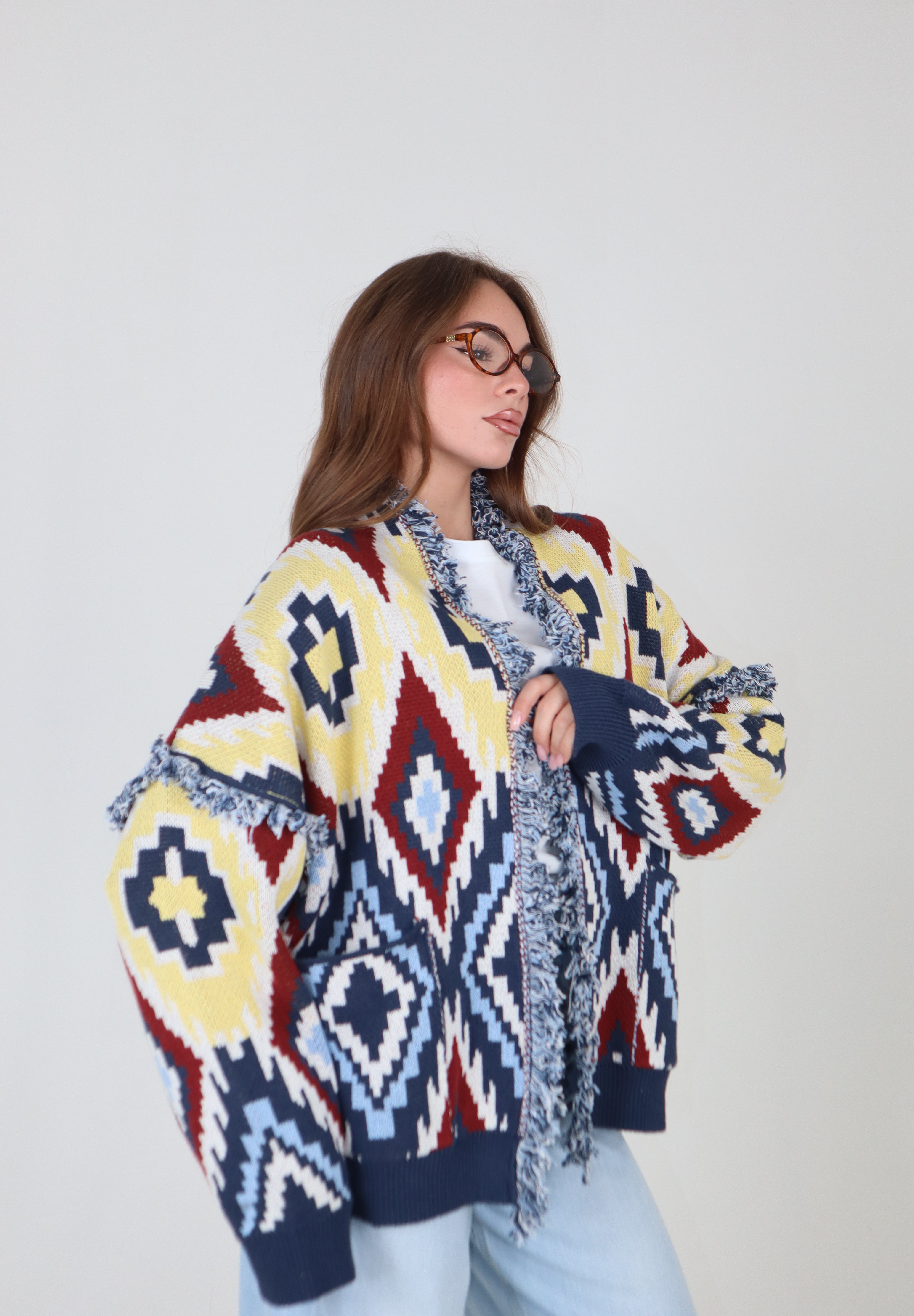 CARDIGAN ROMBI ALL OVER BLU