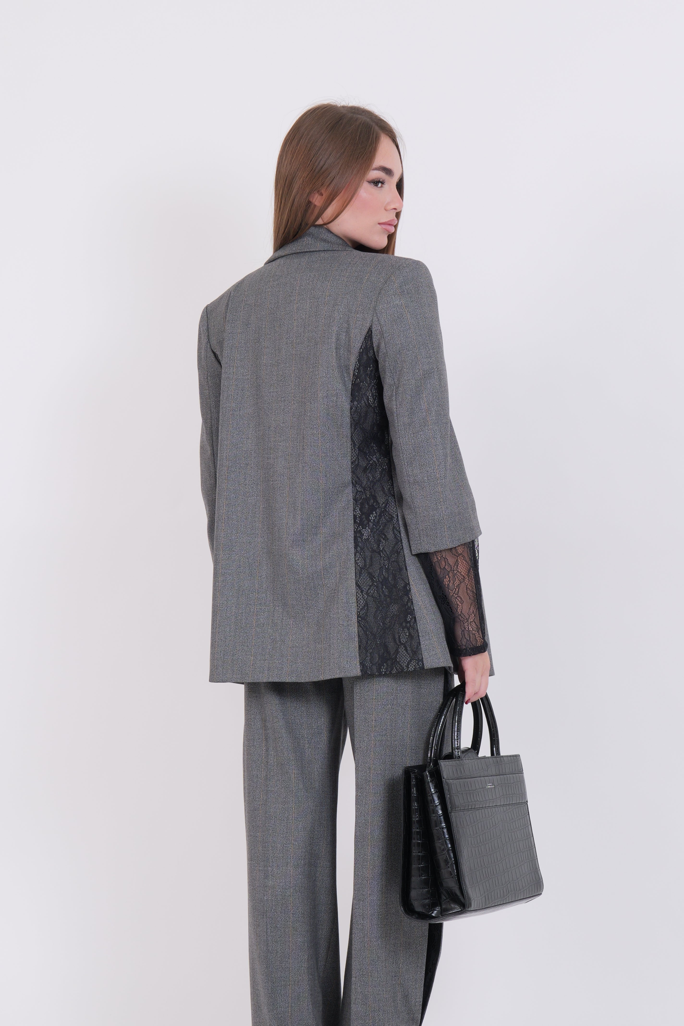BLAZER GESSATO PIZZO GRIGIO/NERO