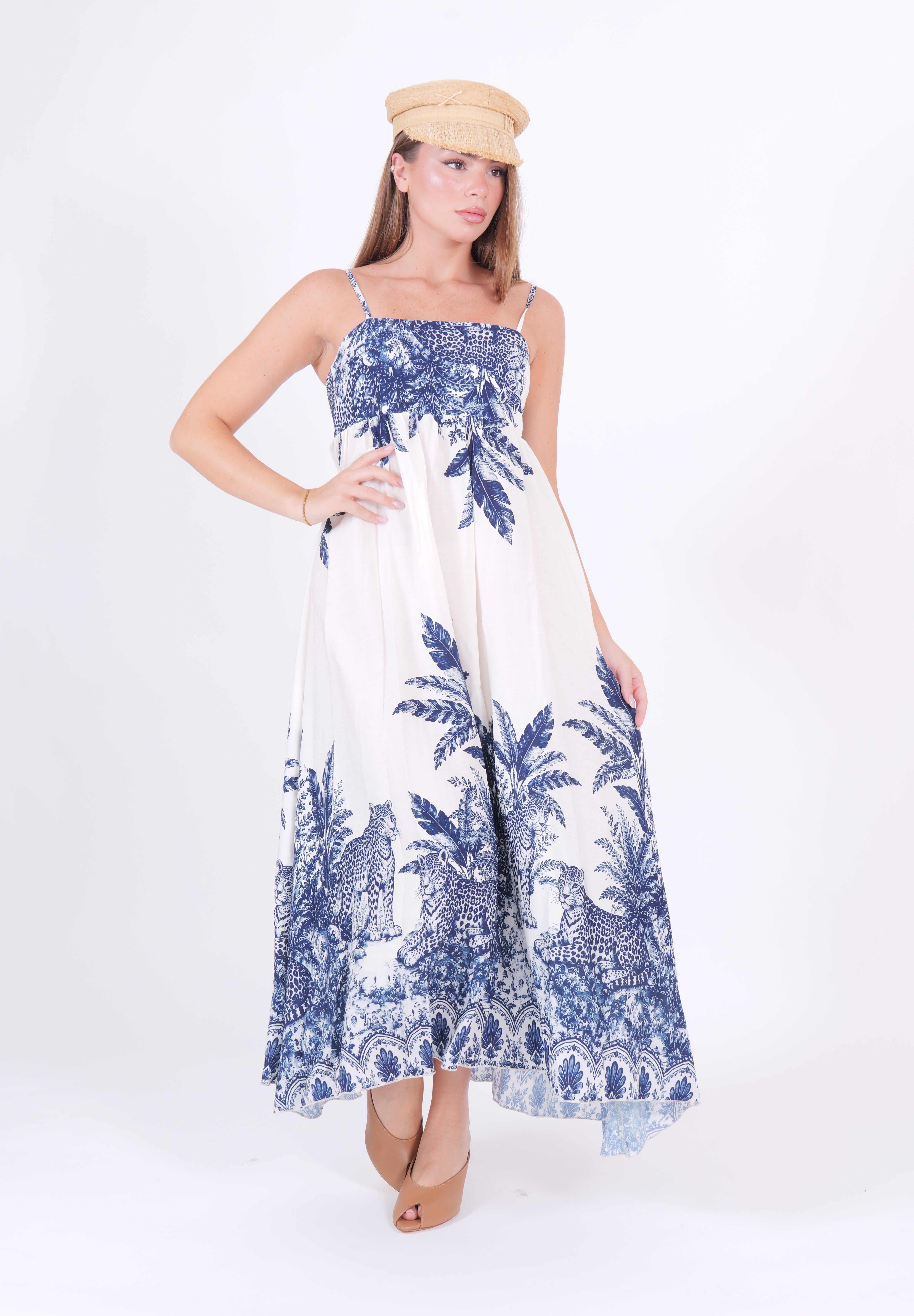 ABITO LEOPARD BIANCO/BLU